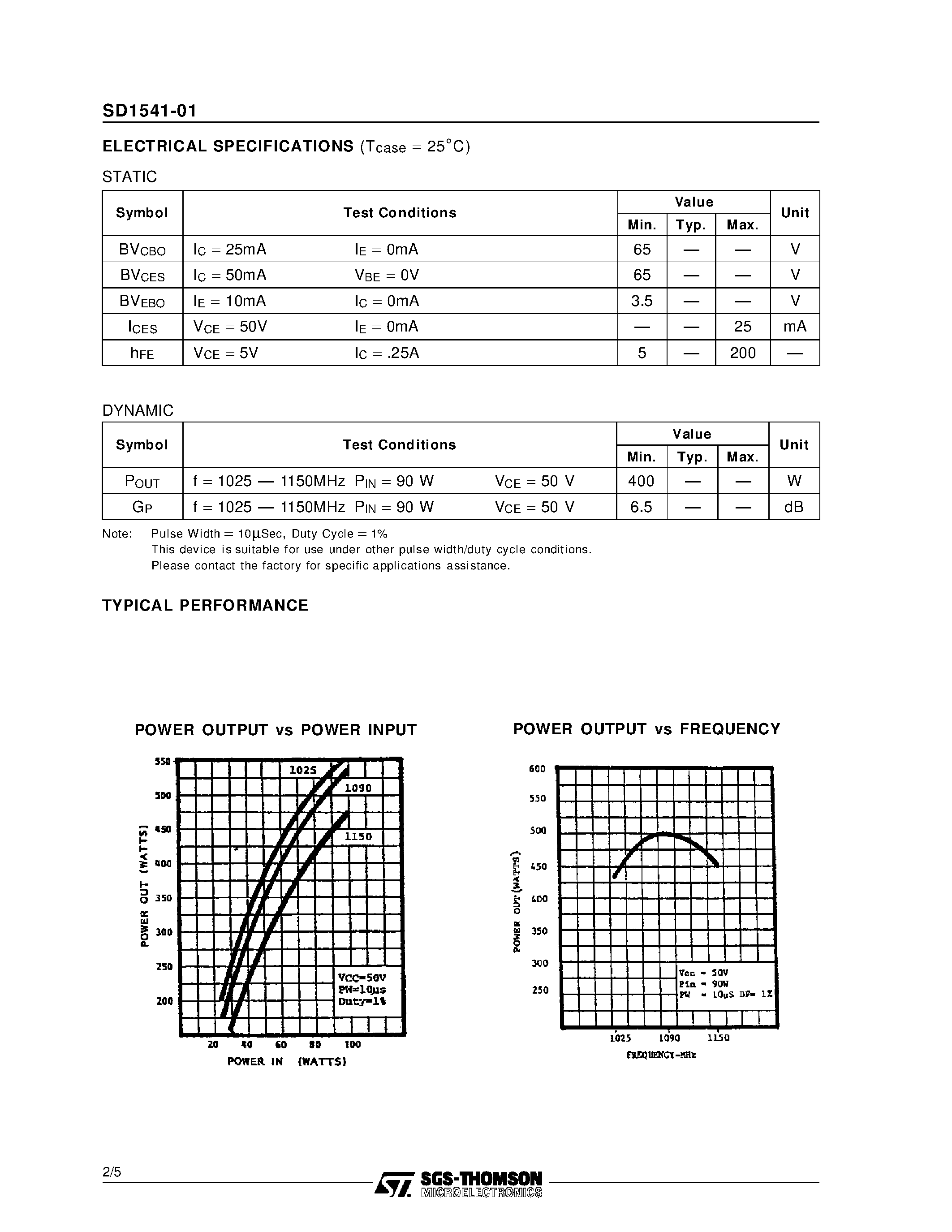 Даташит на микросхему SD1541-01 страница 2 Даташит SD1541-01 - RF & MICROWAVE TRANSISTORS AVIONICS APPLICATIONS страница 2