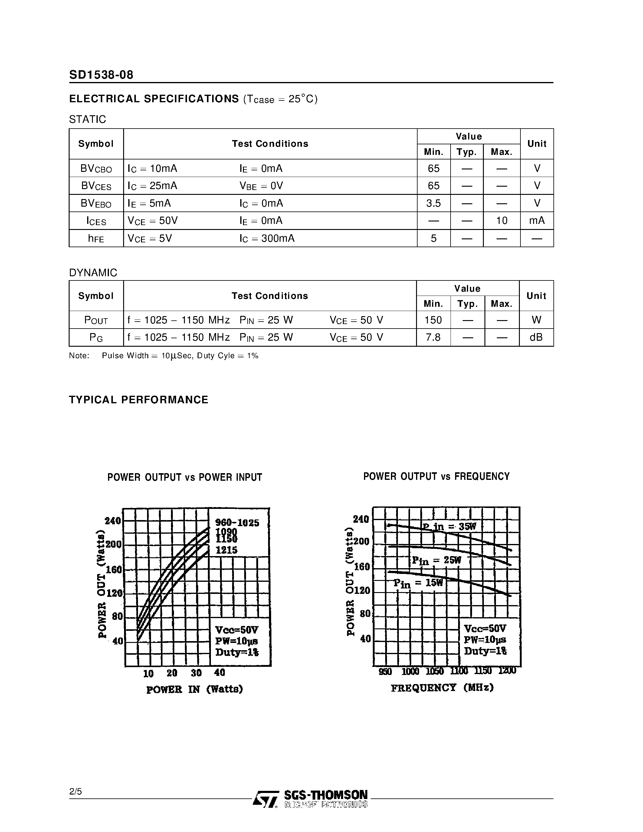 Datasheet SD1538-08 page 2 Datasheet SD1538-08 - RF & MICROWAVE TRANSISTORS AVIONICS APPLICATIONS page 2