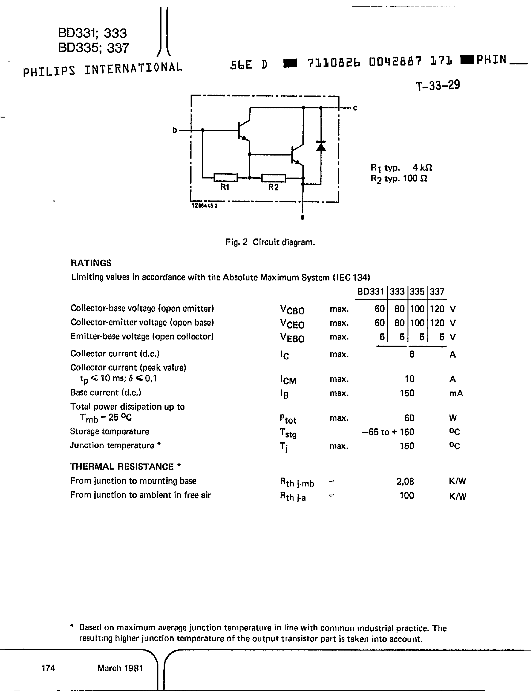 Даташит на микросхему BD335 страница 2 Даташит BD335 - (BD331 / BD333 / BD335 / BD337) Silicon Darlington Power Transistors страница 2