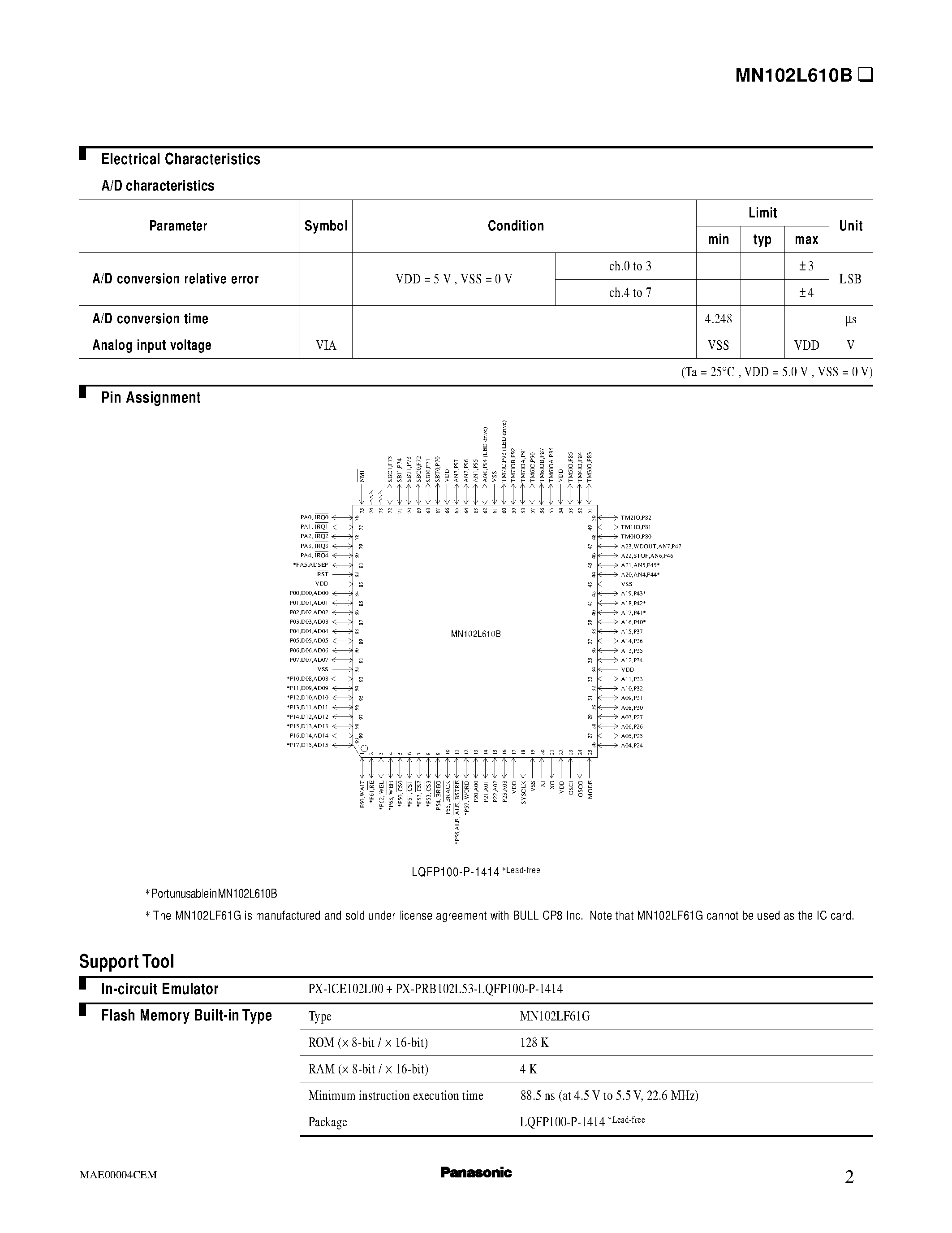 Даташит MN102L610B - RESET Watchdog Timer counter 0 to 5 Timer counter 6 to 7 страница 2