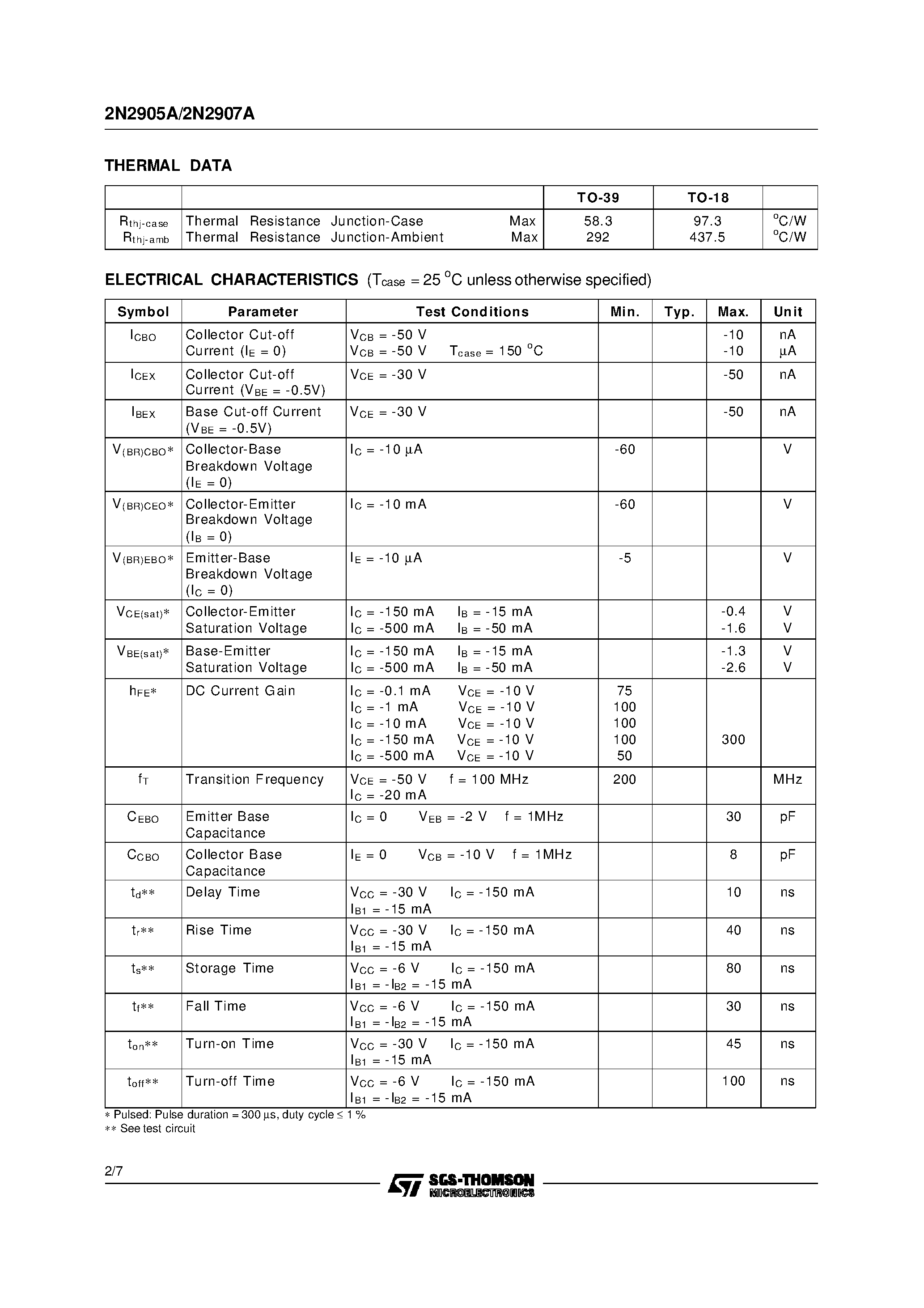 Datasheet 2N2907A - GENERAL PURPOSE AMPLIFIERS AND SWITCHES page 2
