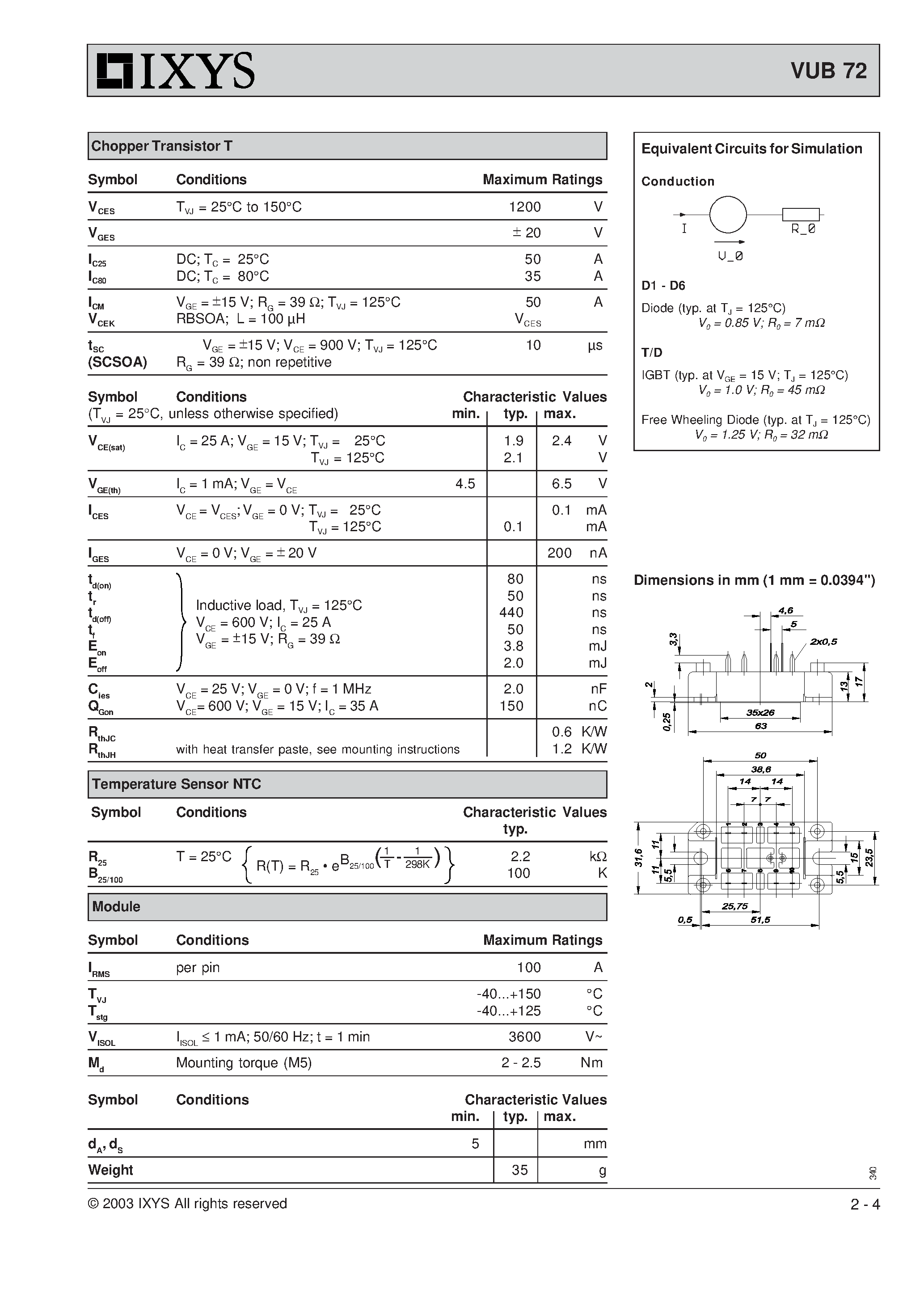 Datasheet VUB72 page 2 Datasheet VUB72 - Three Phase Rectifier Bridge With Brake Chopper page 2