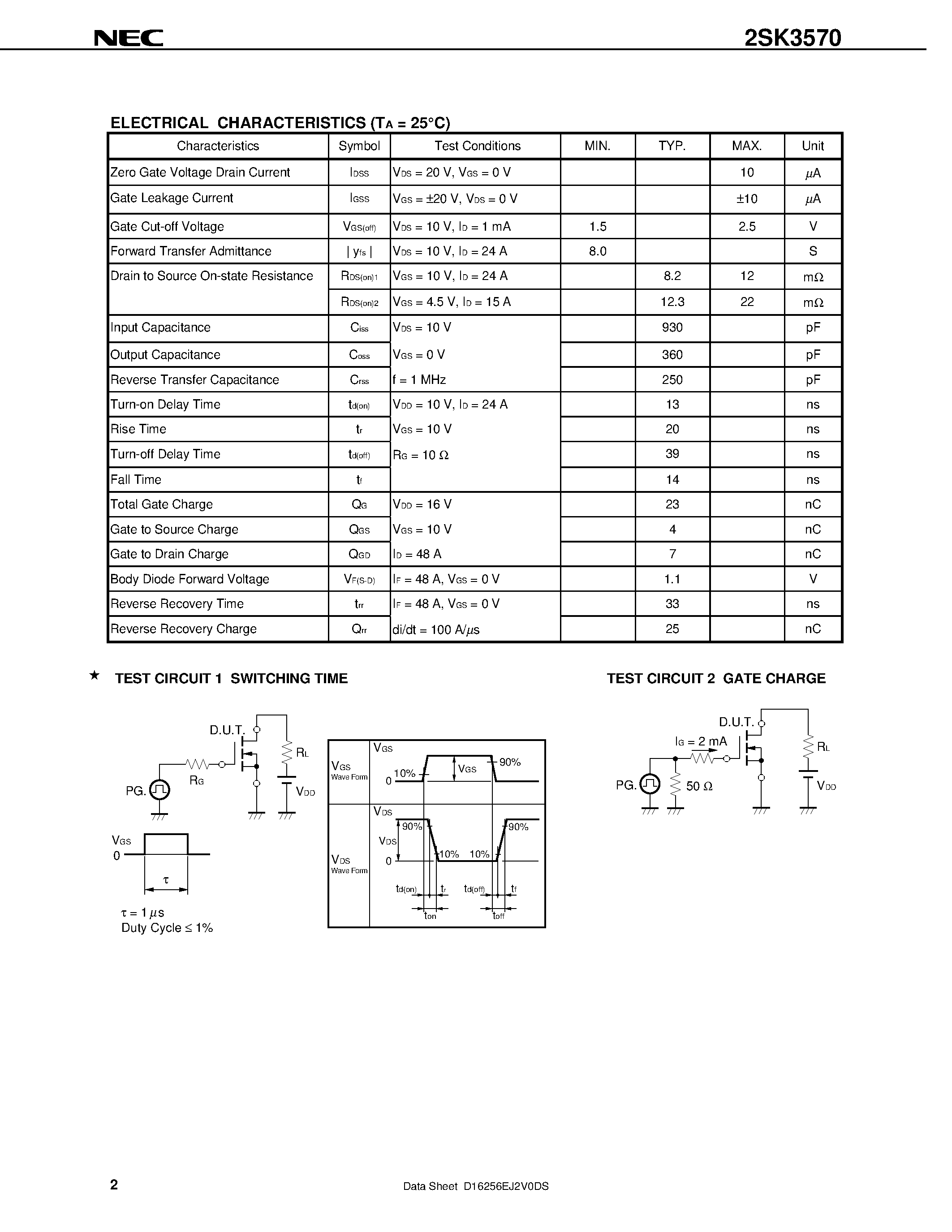 Datasheet 2SK3570 - Switching N-Channel Power MOS FET page 2