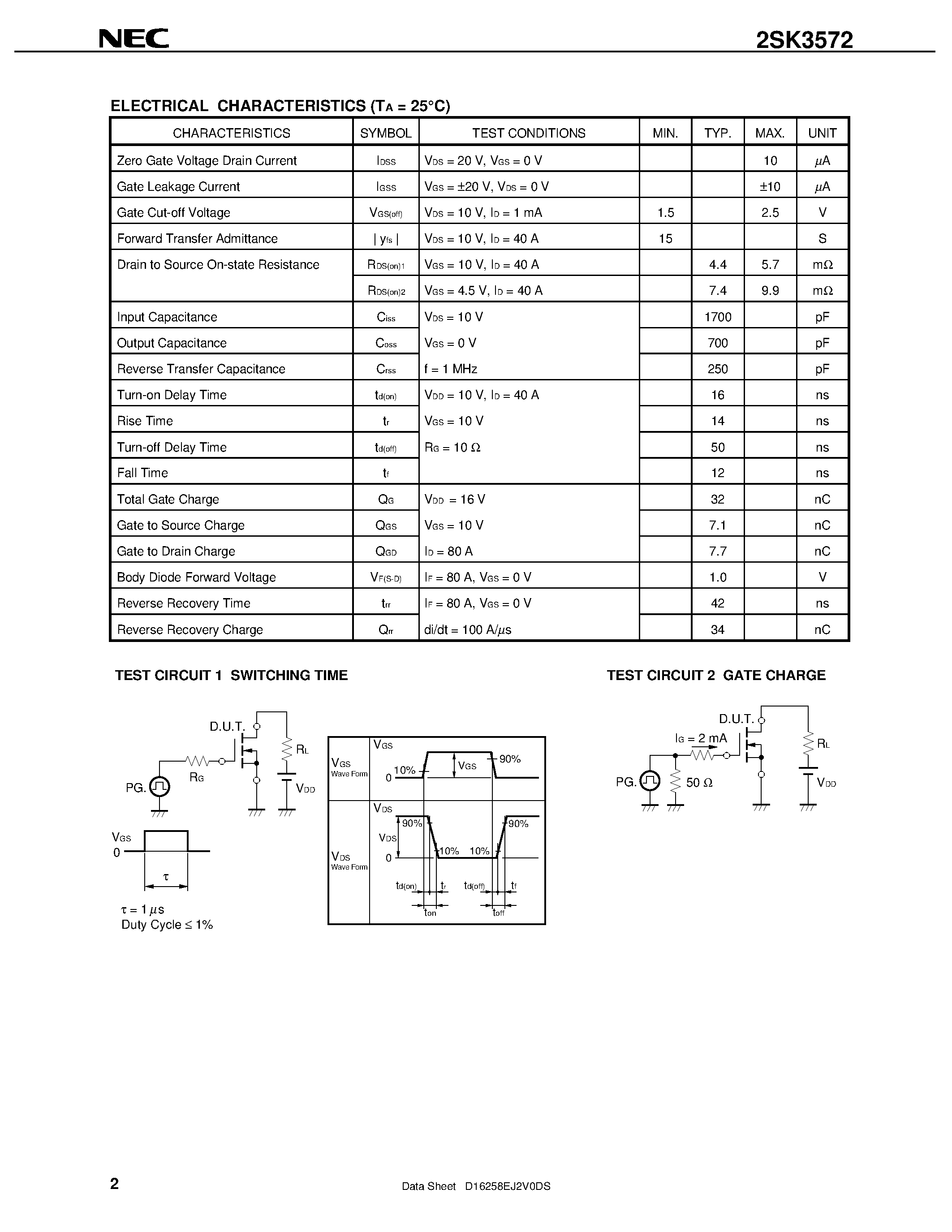 Datasheet 2SK3572 - Switching N-Channel Power MOS FET page 2