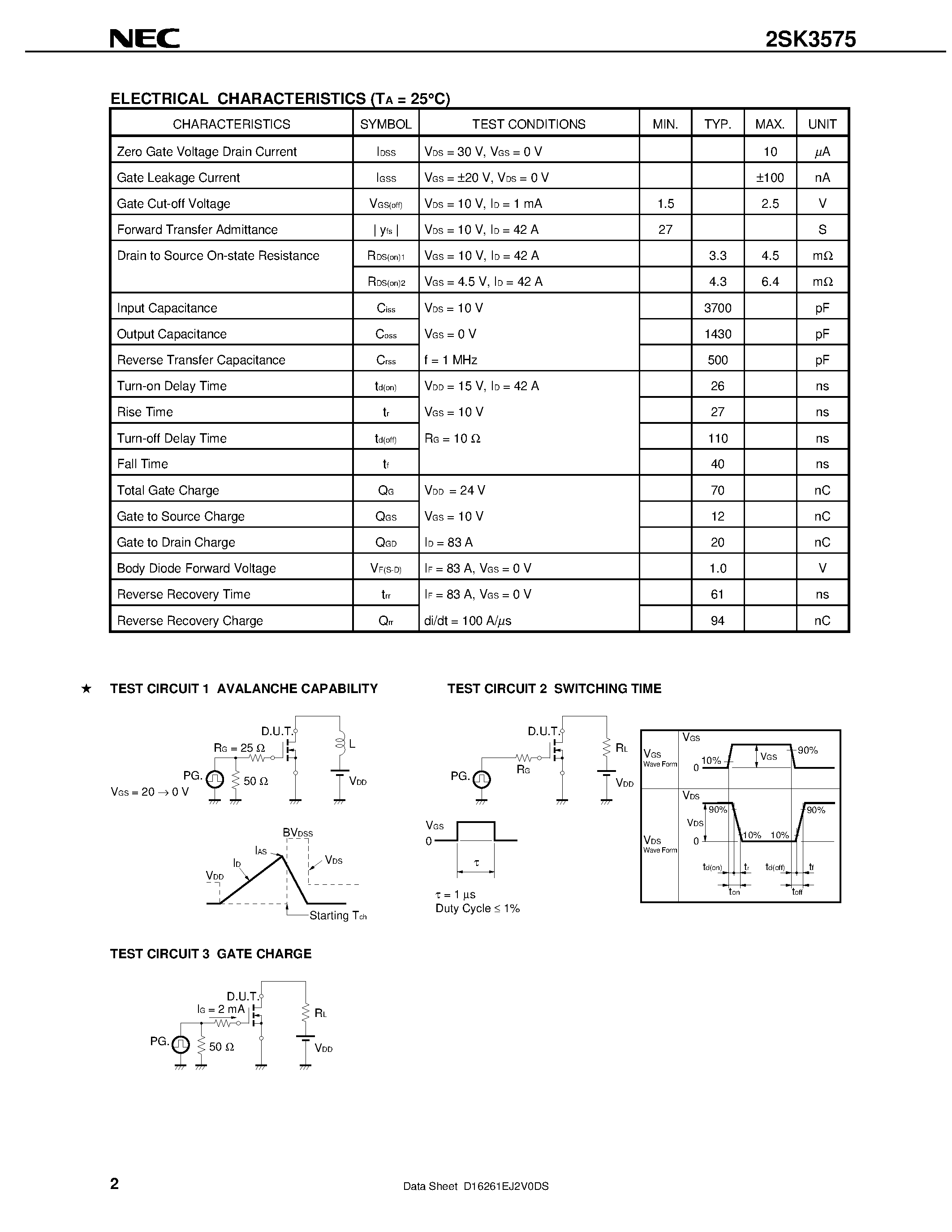 Datasheet 2SK3575 - Switching N-Channel Power MOS FET page 2