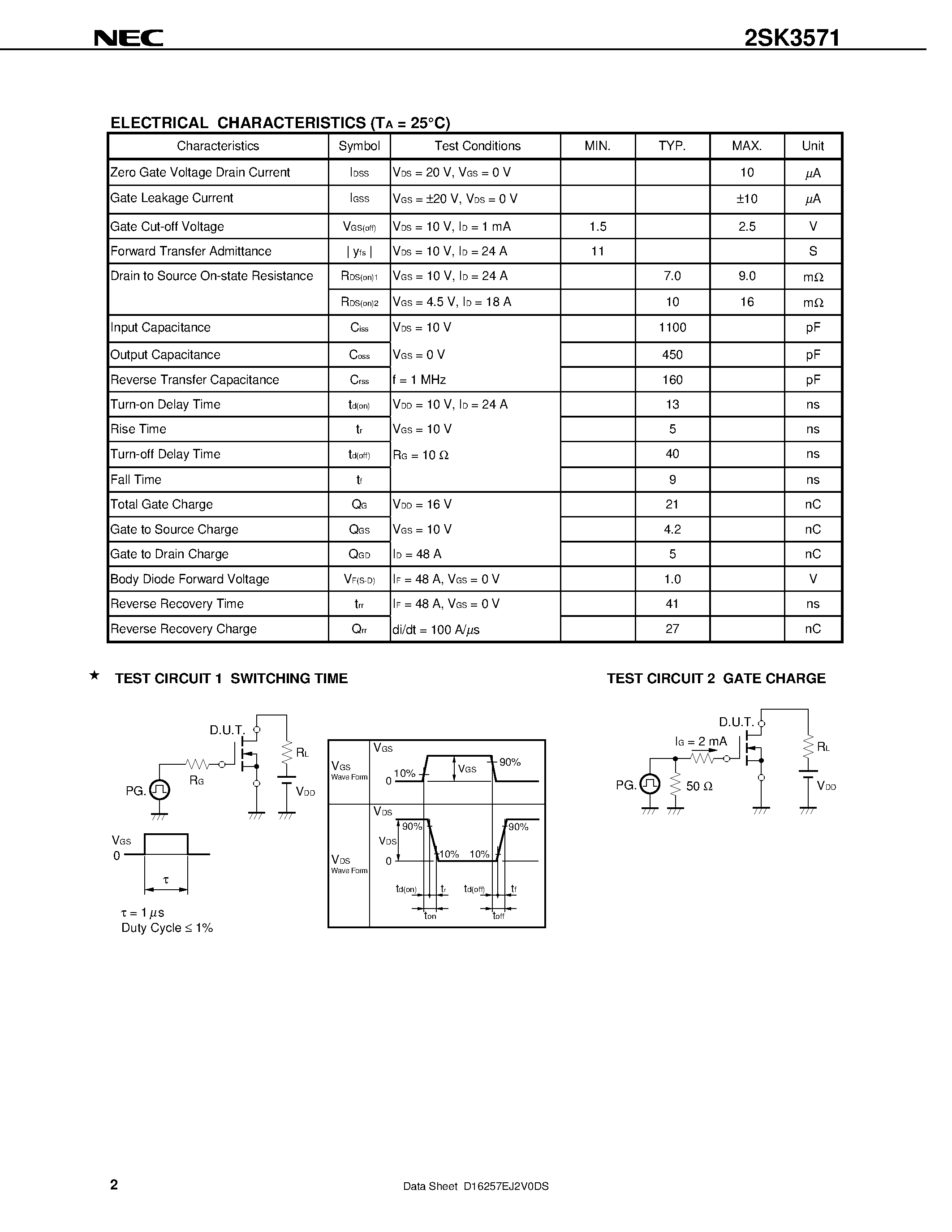 Datasheet 2SK3571 - Switching N-Channel Power MOS FET page 2