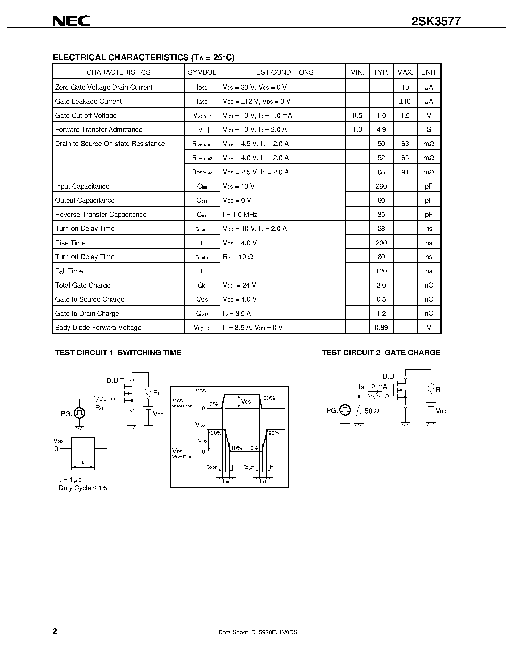Datasheet 2SK3577 - Switching N-Channel Power MOS FET page 2