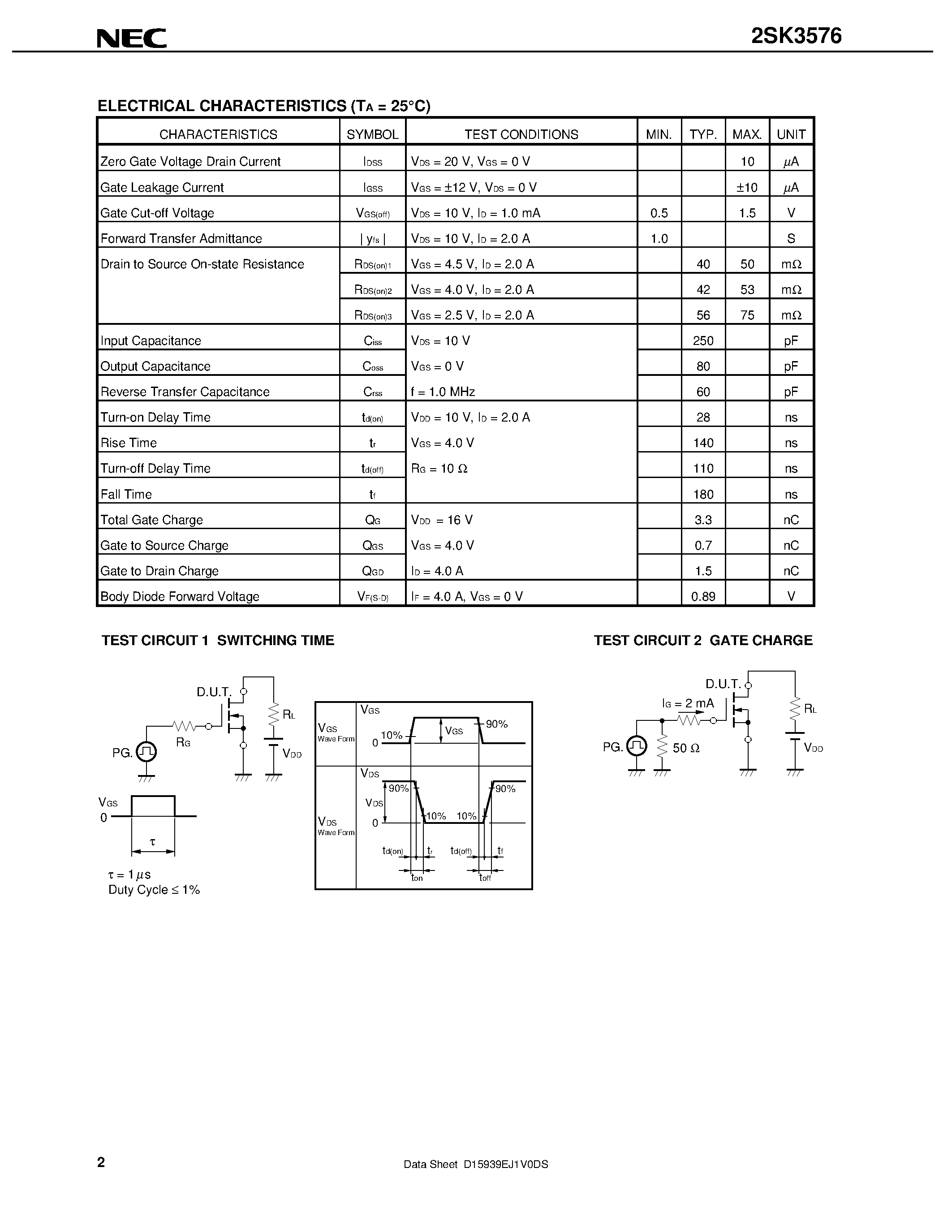 Datasheet 2SK3576 - Switching N-Channel Power MOS FET page 2