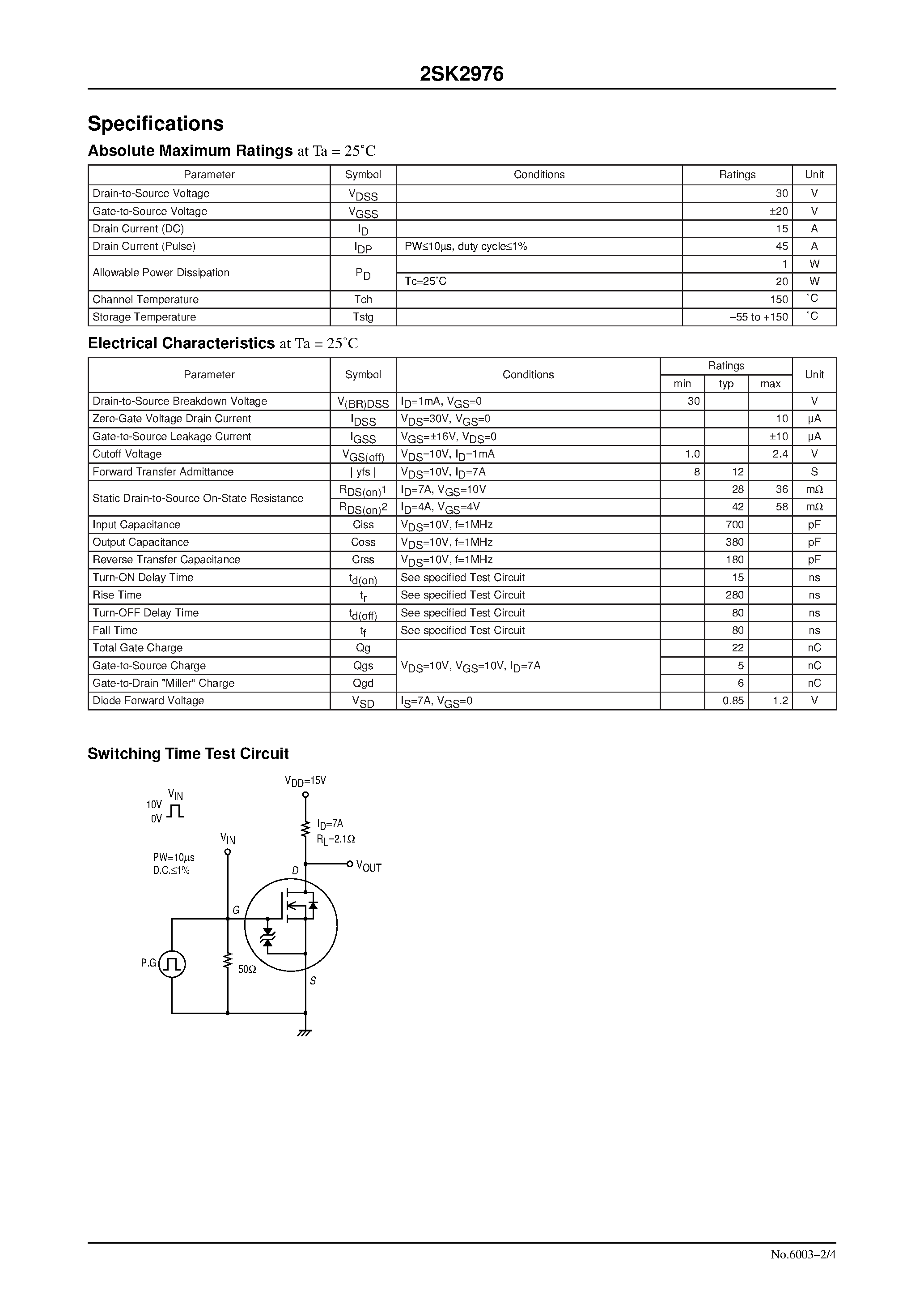 Даташит 2SK2976 - DC-DC Converter Applications страница 2