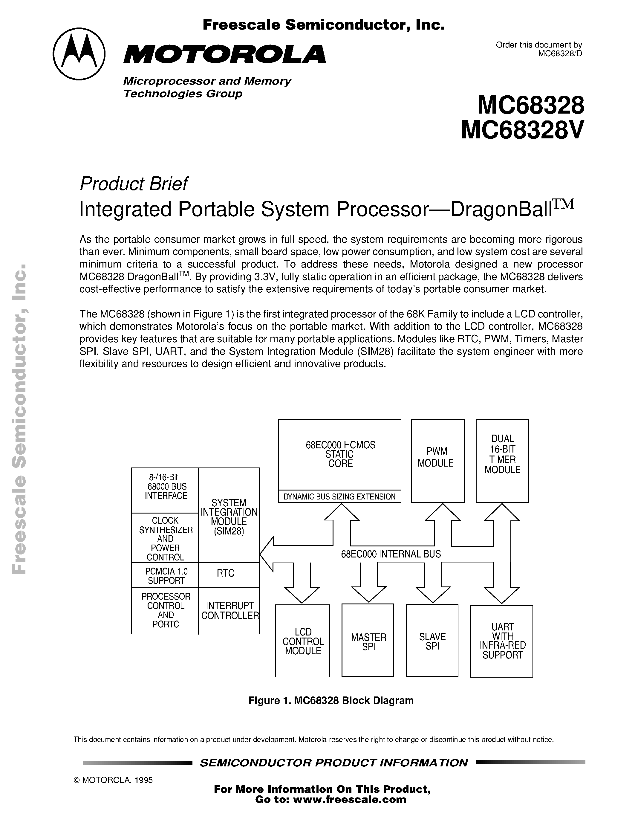 Datasheet MC68328 - Integrated Portable System Processor-DragonBall page 1