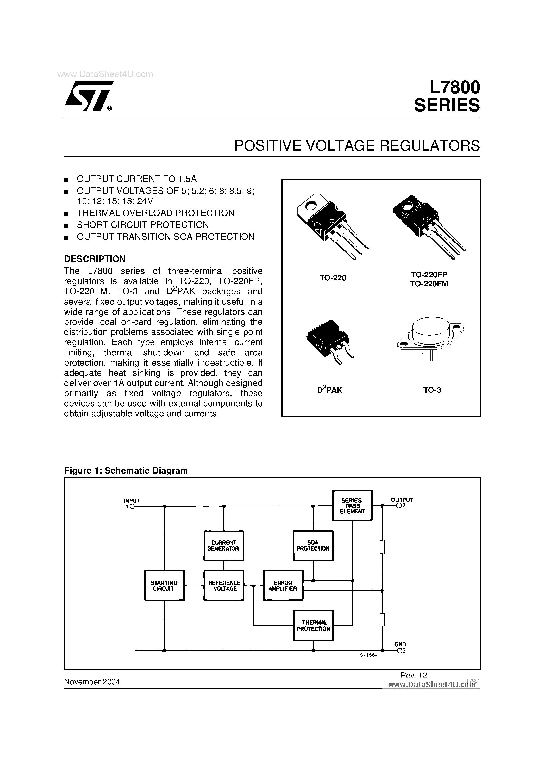 Datasheet 7805CV - Search ---> L7805CV page 1