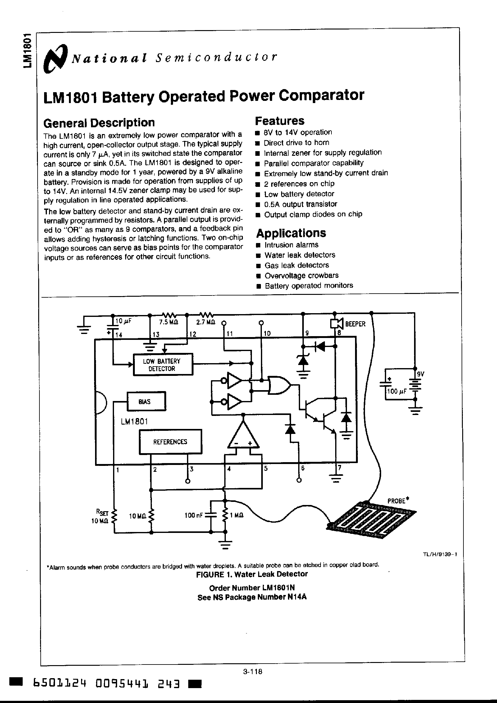 Даташит на микросхему LM1801 страница 1 Даташит LM1801 - Battery Operated Power Comparator страница 1