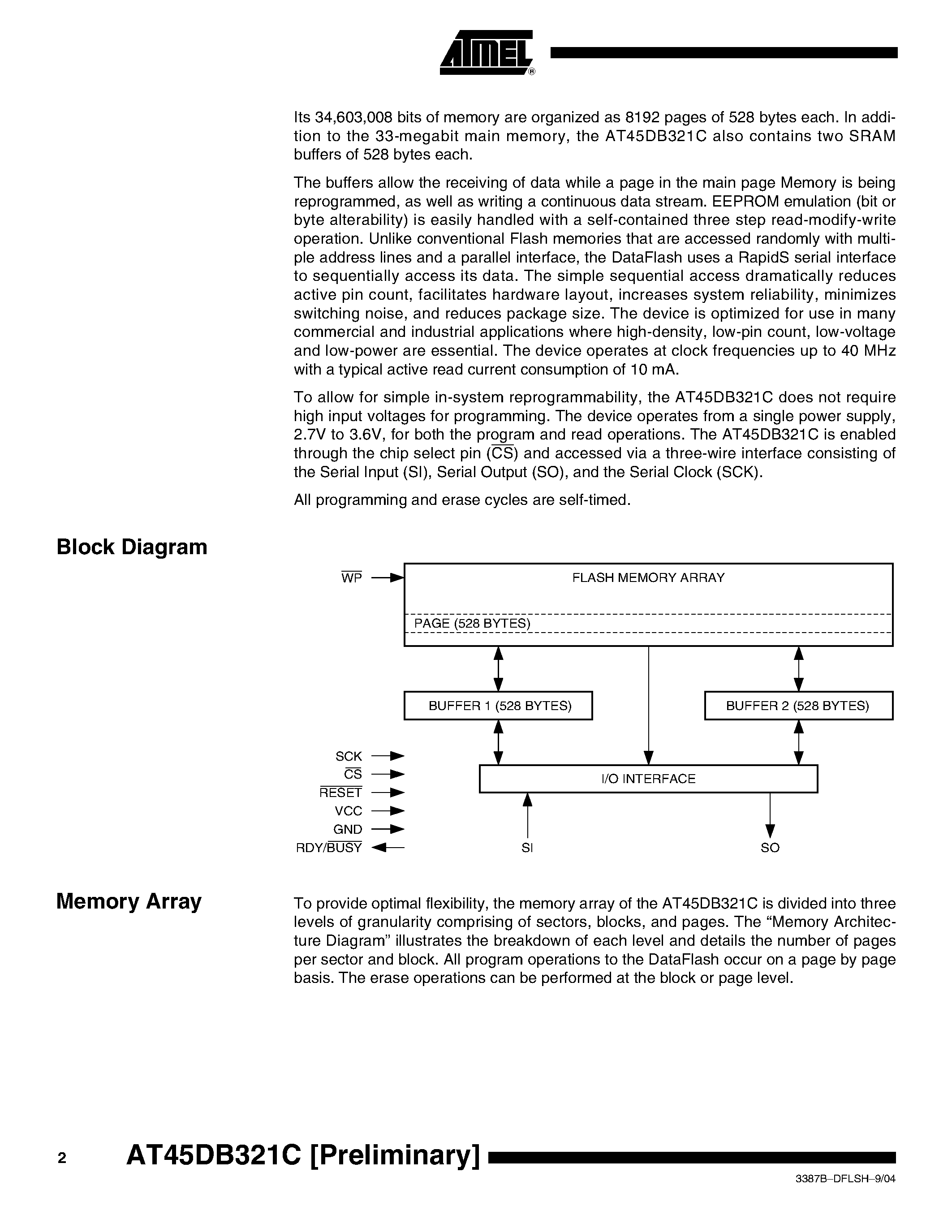 Datasheet AT45DB321C - 32 MEGABIT 2.7 VOLT DATAFLASH page 2