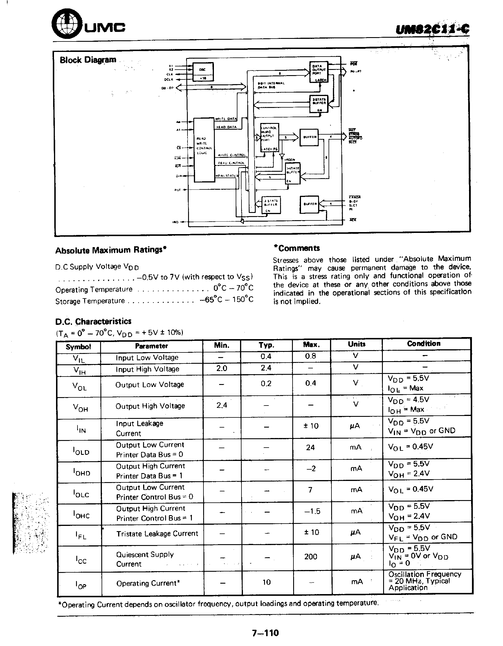 Datasheet UM82C11-C - Printer Adapter Interface page 2