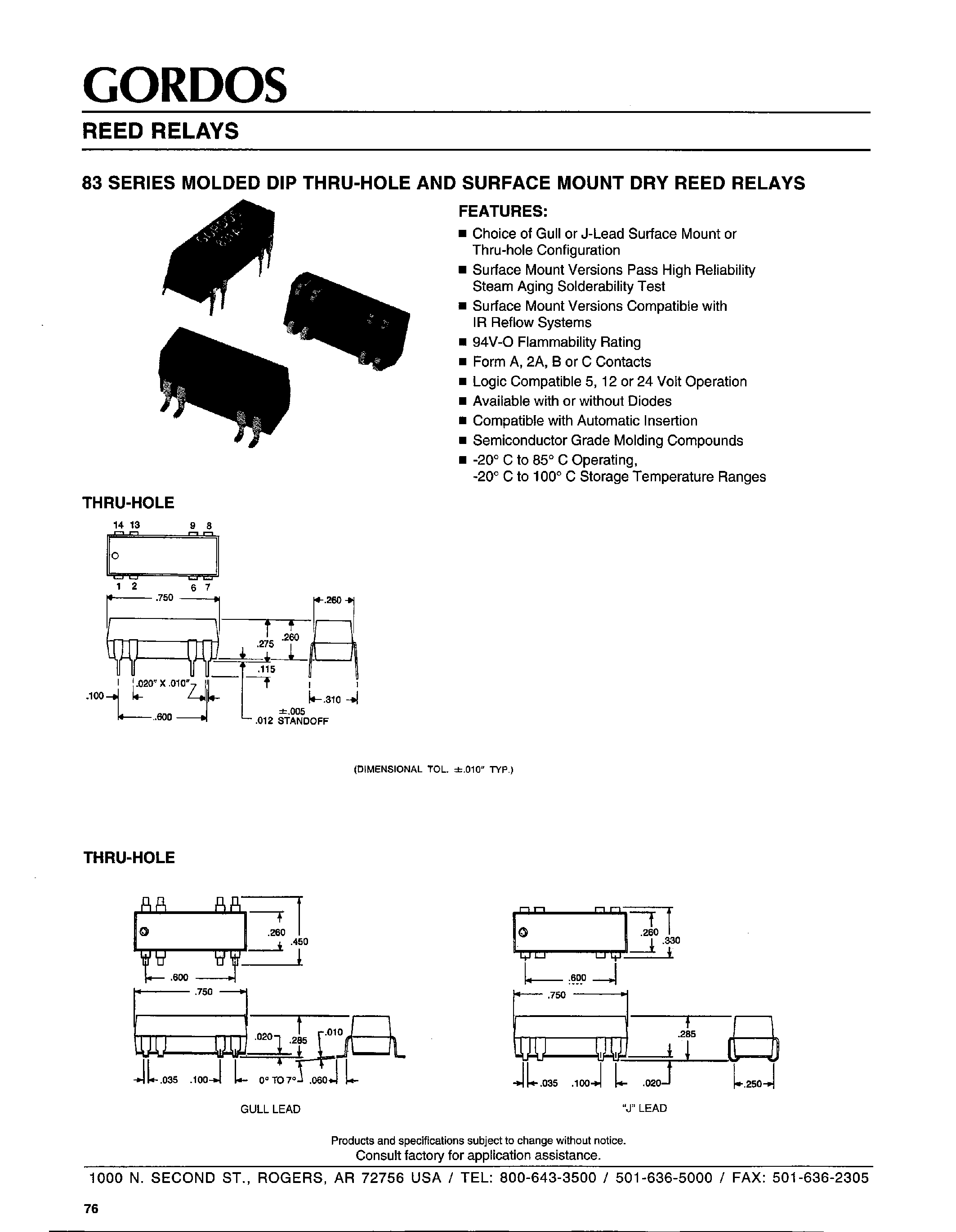 Даташит 831A-x - 83 Series Molded Dip Thru-Hole and Surface Mount Dry Reed Relays страница 1
