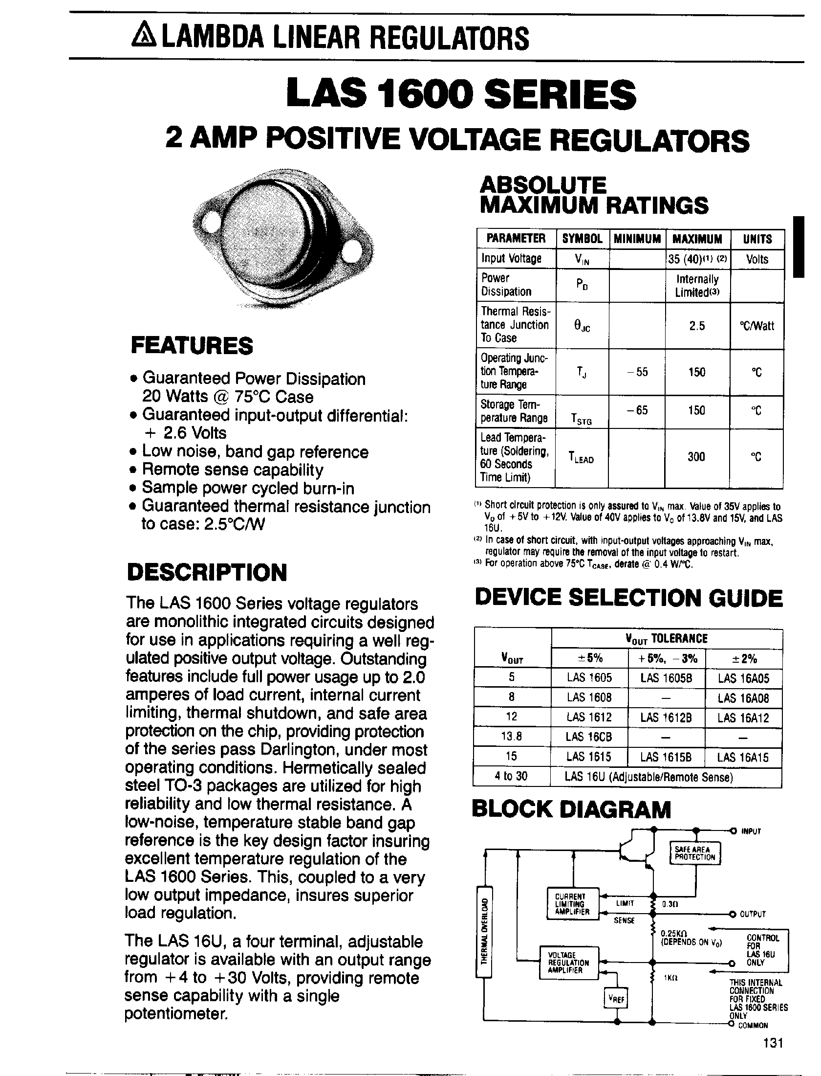 Даташит на микросхему LAS1612 страница 1 Даташит LAS1612 - LAS1600 Series / 1 Amp Positive Voltage Regulators страница 1