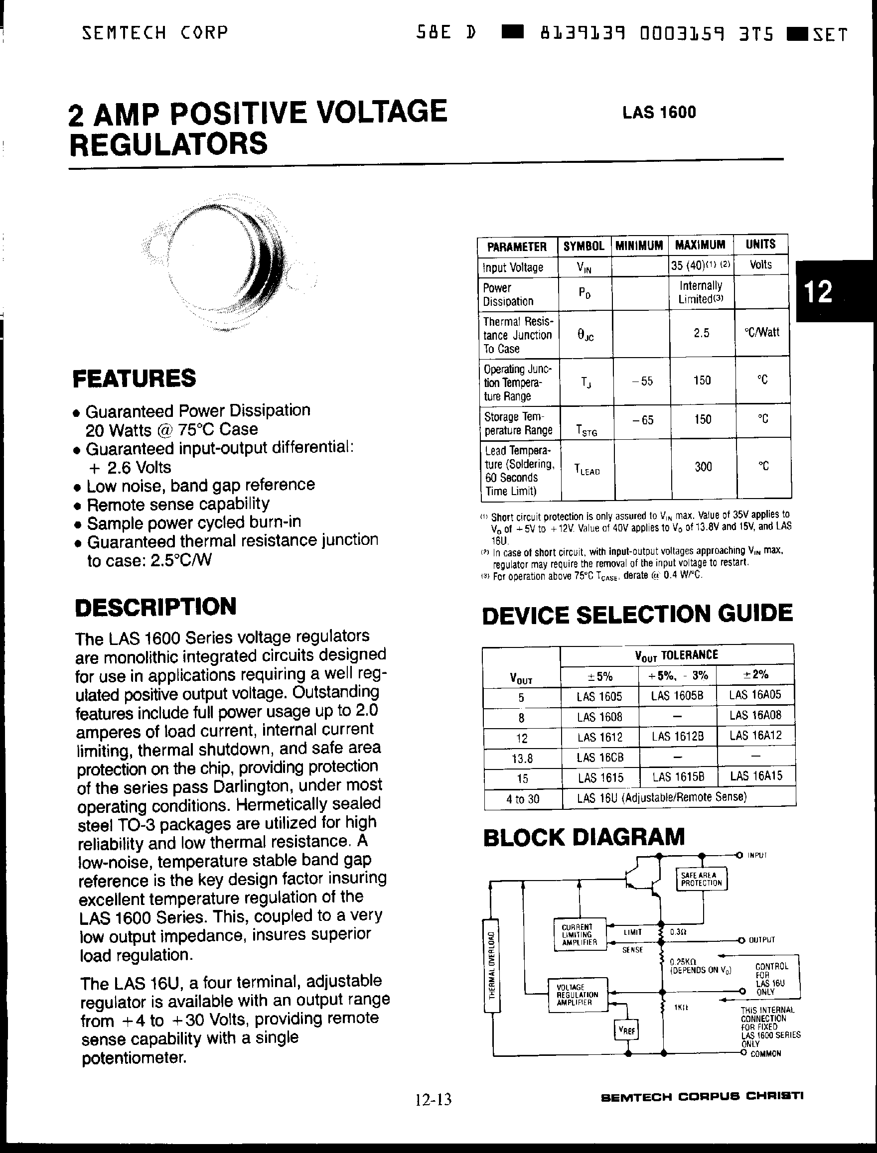 Даташит LAS1612 - LAS1600 Series / 1 Amp Positive Voltage Regulators страница 1