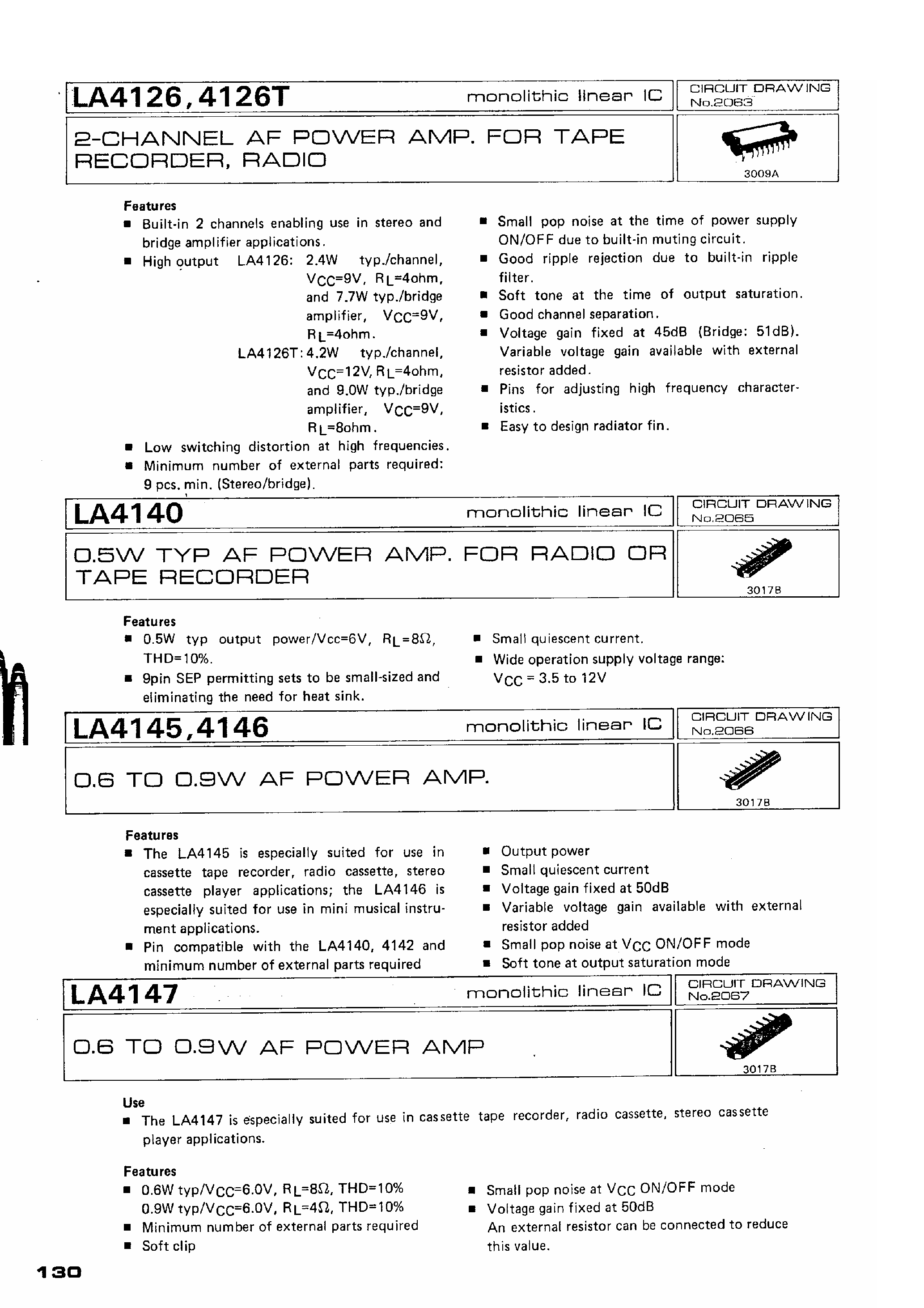 Datasheet LA4126 - 2-Channel AF Power AMP for Radio Tape Recoder page 1