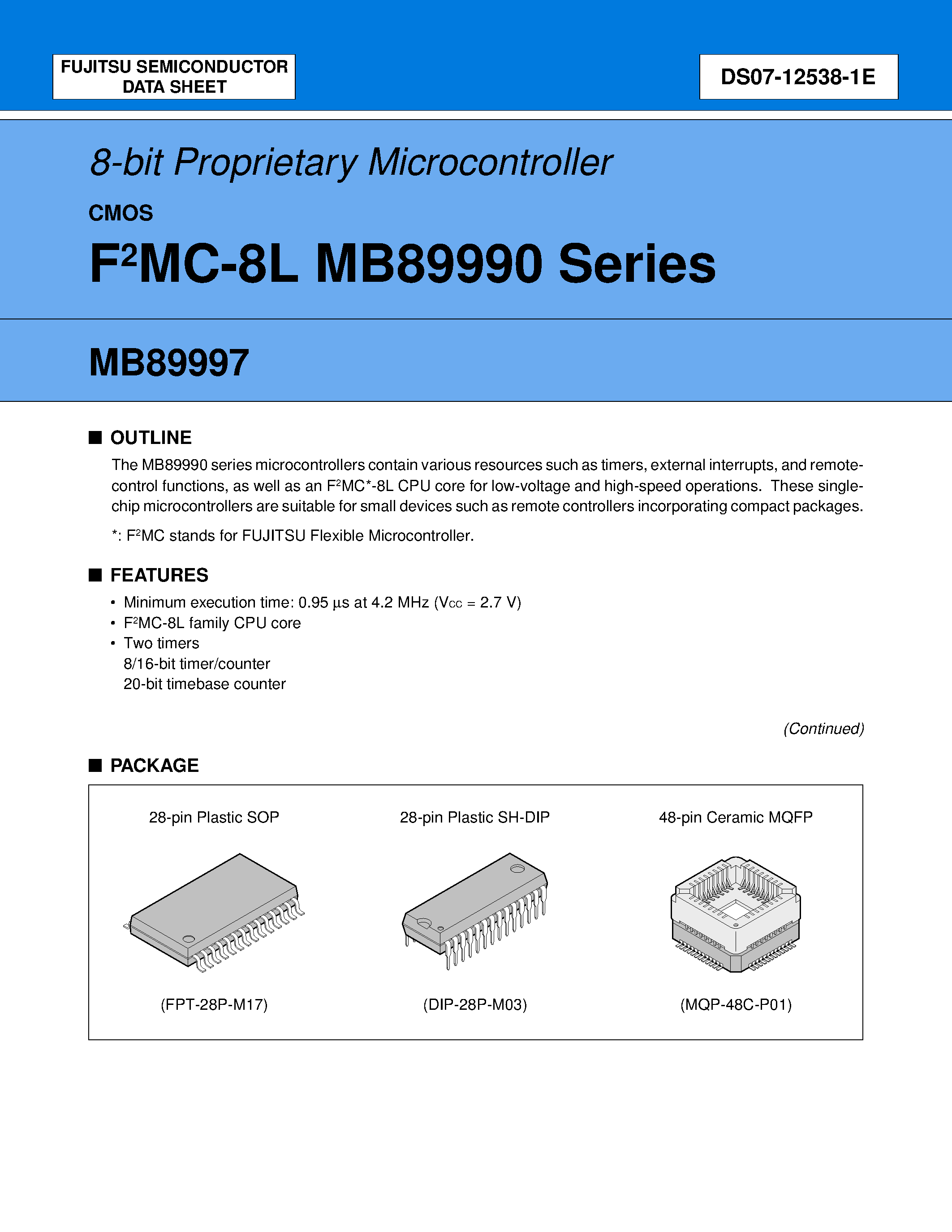 Datasheet MB8999x page 1 Datasheet MB8999x - 8-bit Proprietary Microcontroller page 1