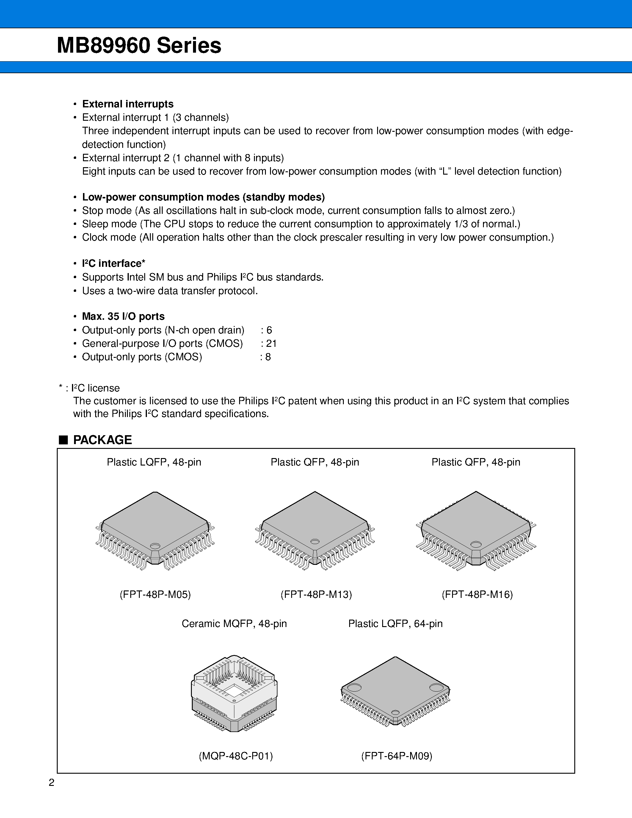 Datasheet MB8996x page 2 Datasheet MB8996x - 8-bit Proprietary Microcontroller page 2