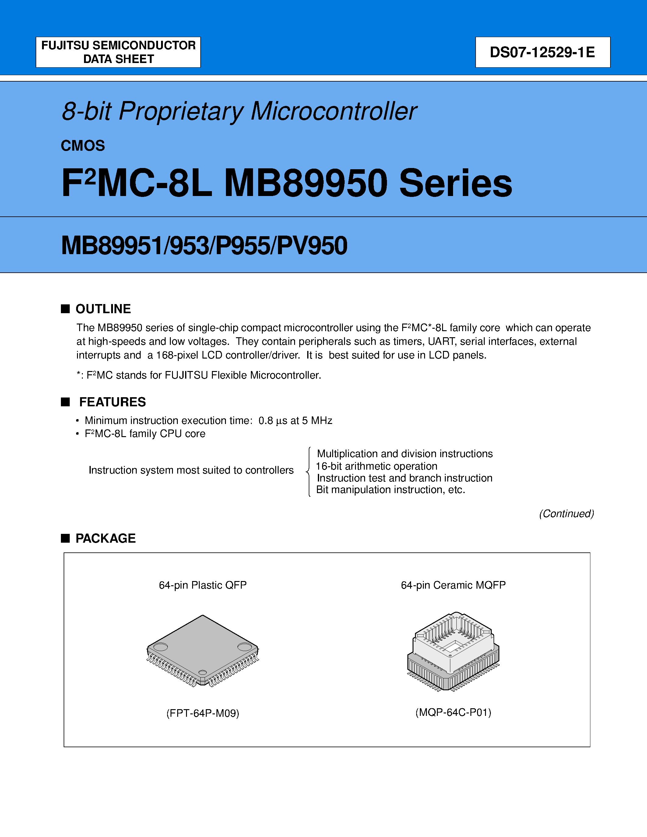 Datasheet MB8995x page 1 Datasheet MB8995x - 8-bit Proprietary Microcontroller page 1