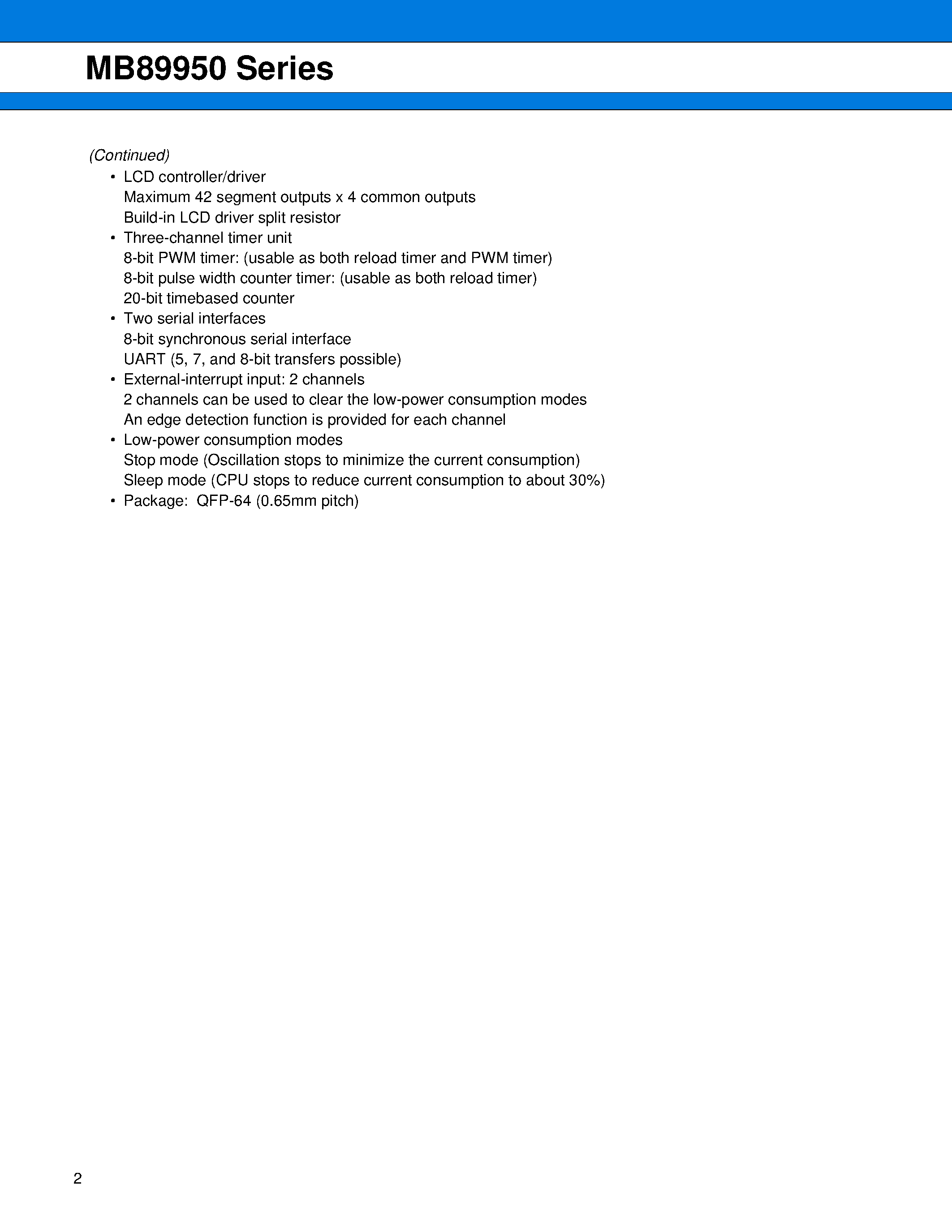 Datasheet MB8995x page 2 Datasheet MB8995x - 8-bit Proprietary Microcontroller page 2