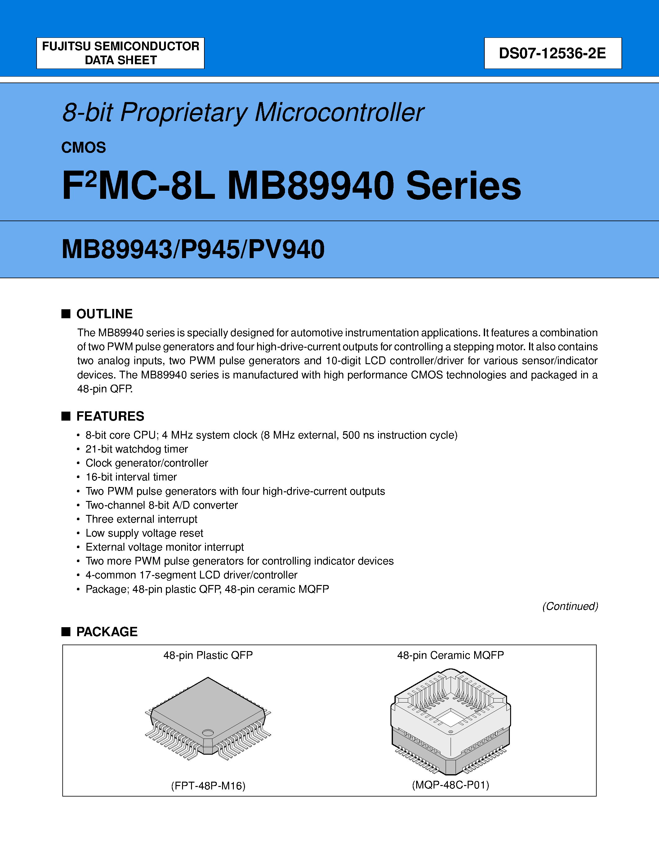 Datasheet MB8994x page 1 Datasheet MB8994x - 8-bit Proprietary Microcontroller page 1