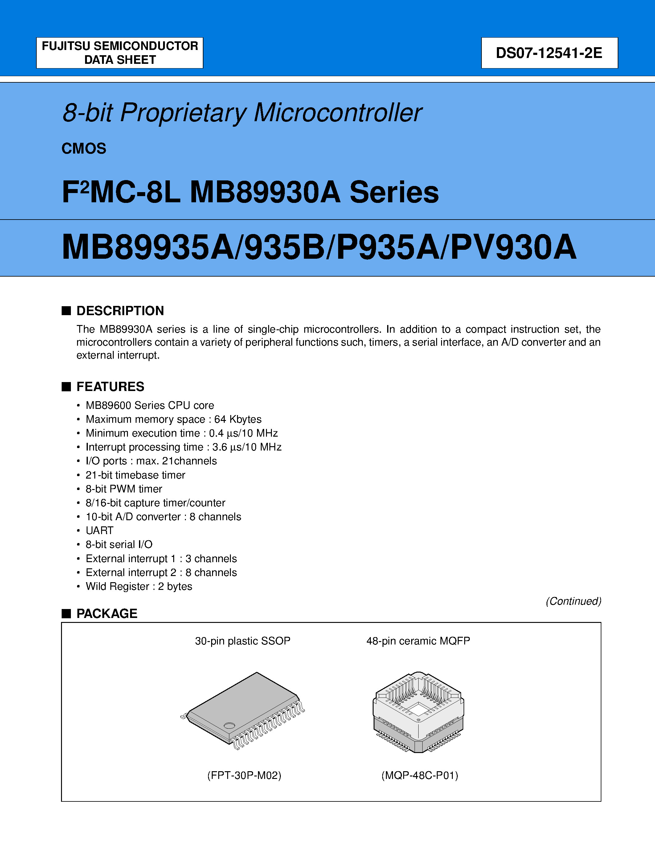 Datasheet MB8993x page 1 Datasheet MB8993x - 8-bit Proprietary Microcontroller page 1