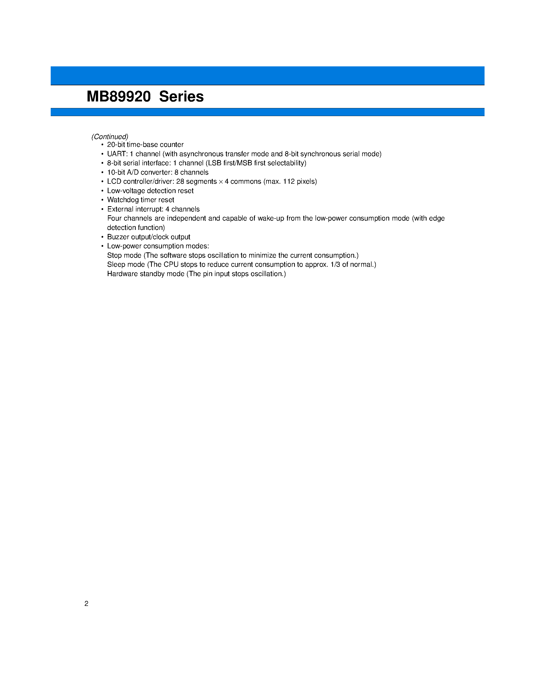 Datasheet MB8992x page 2 Datasheet MB8992x - 8-bit Proprietary Microcontroller page 2