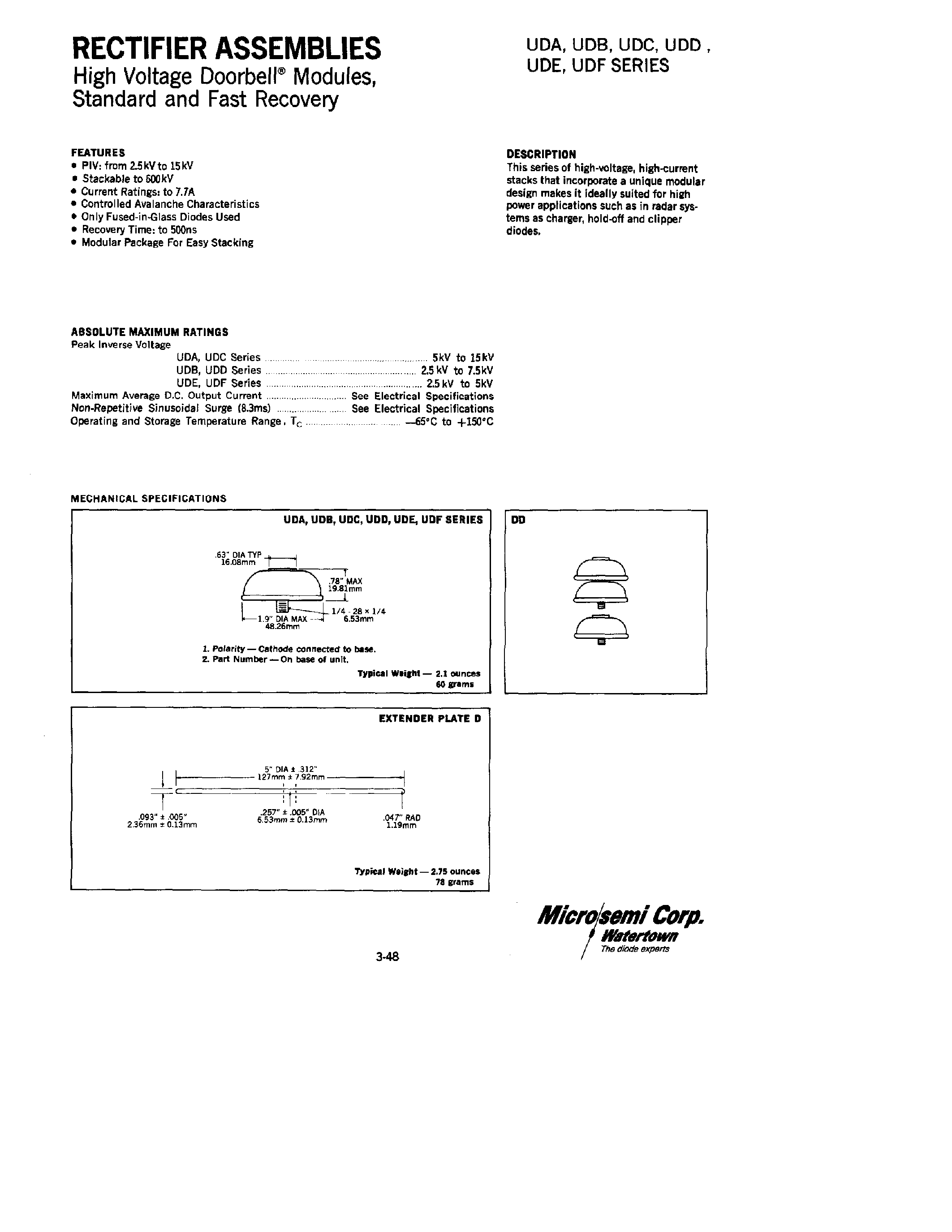 Datasheet UDB-xx - RECTIFIERS ASSEMBLIES page 1