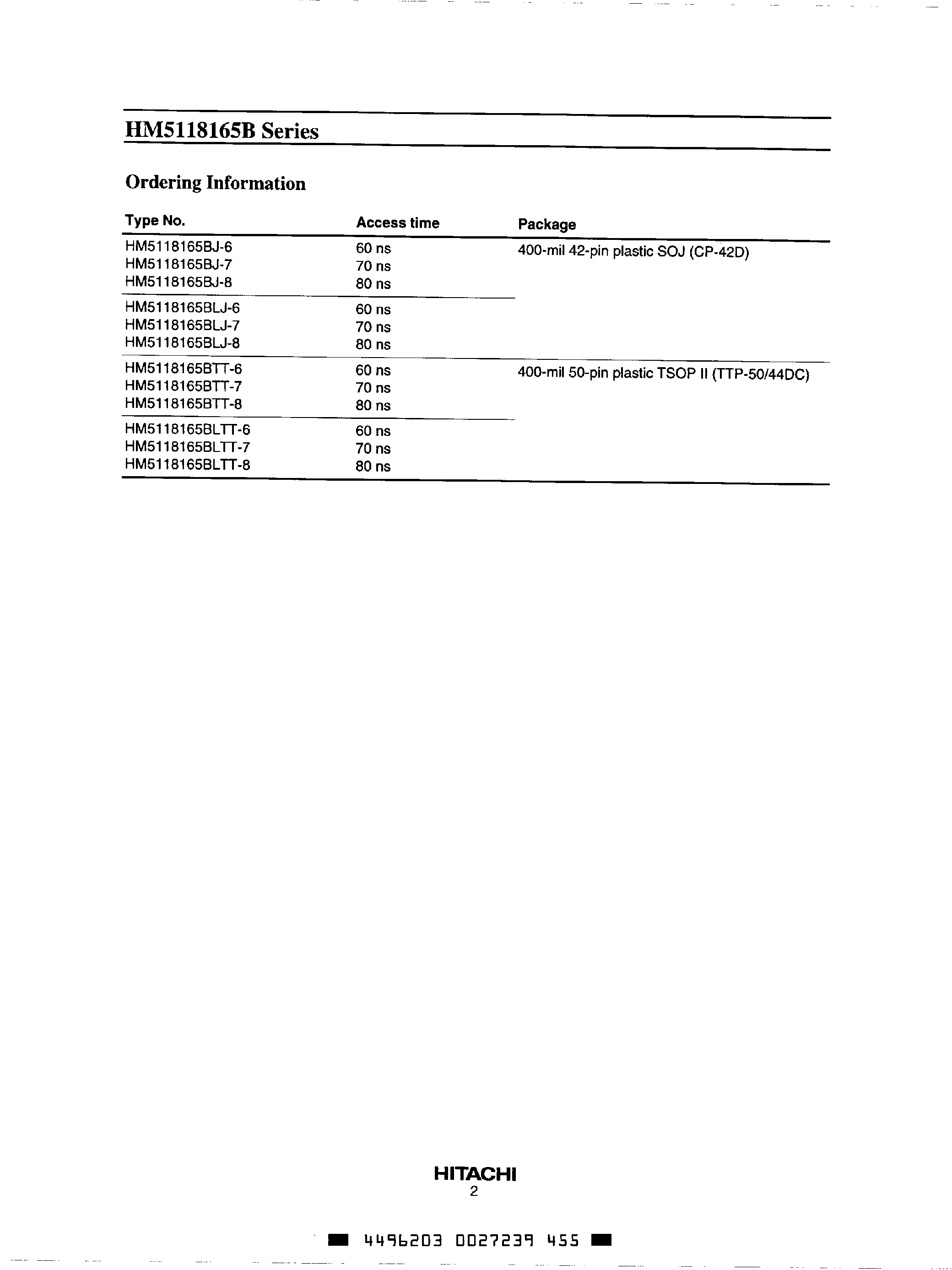 Даташит на микросхему HM5118165B страница 2 Даташит HM5118165B - 1M x 16-Bit DRAM страница 2