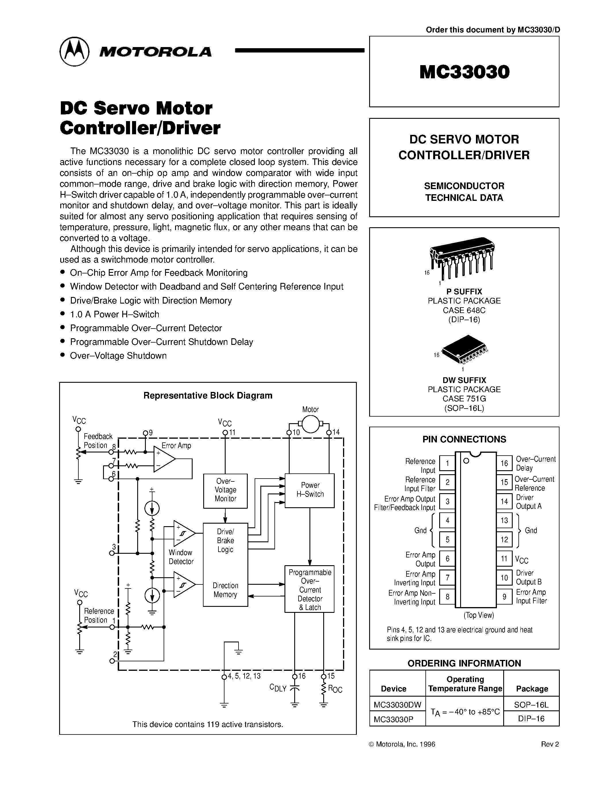 Даташит MC33030 - DC SERVO MOTOR CONTROLLER/DRIVER страница 1