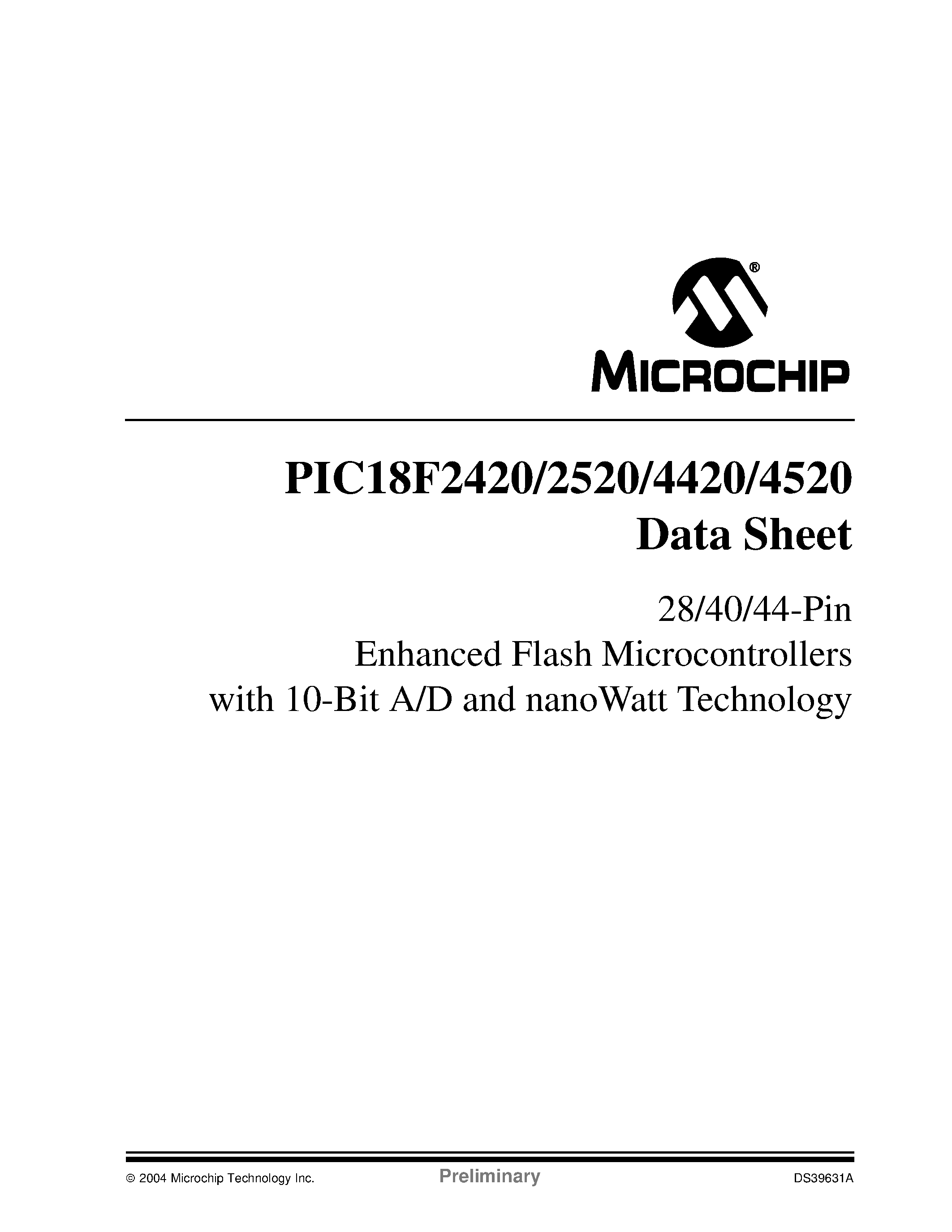 Даташит PIC18F2520 - 28/40/44-Pin Enhanced Flash Microcontrollers with 10-Bit A/D and nanoWatt Technology страница 1