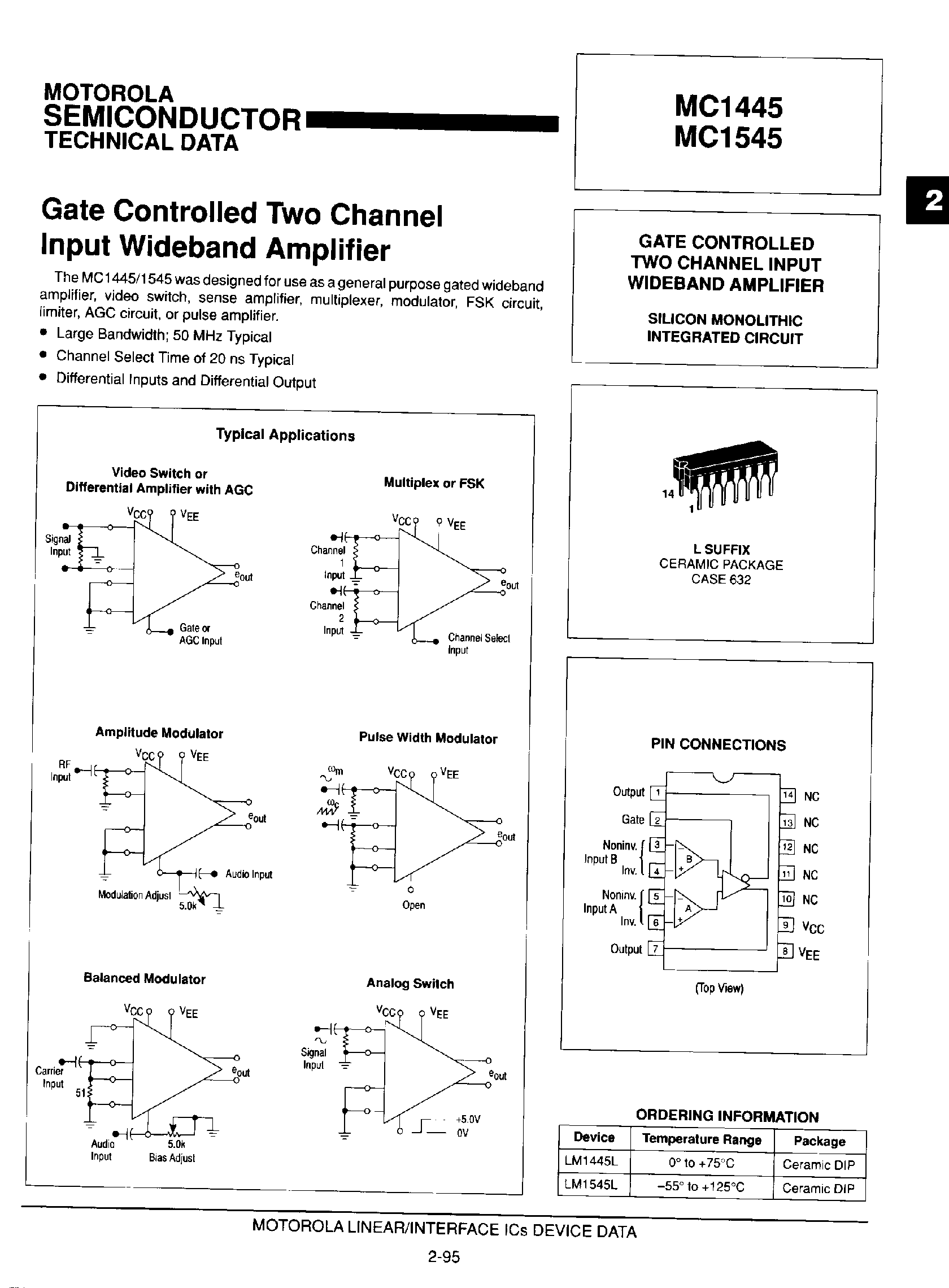 Даташит на микросхему MC1545 страница 1 Даташит MC1545 - Gate Controlled 2-Channel Input Wideband Amplifier страница 1