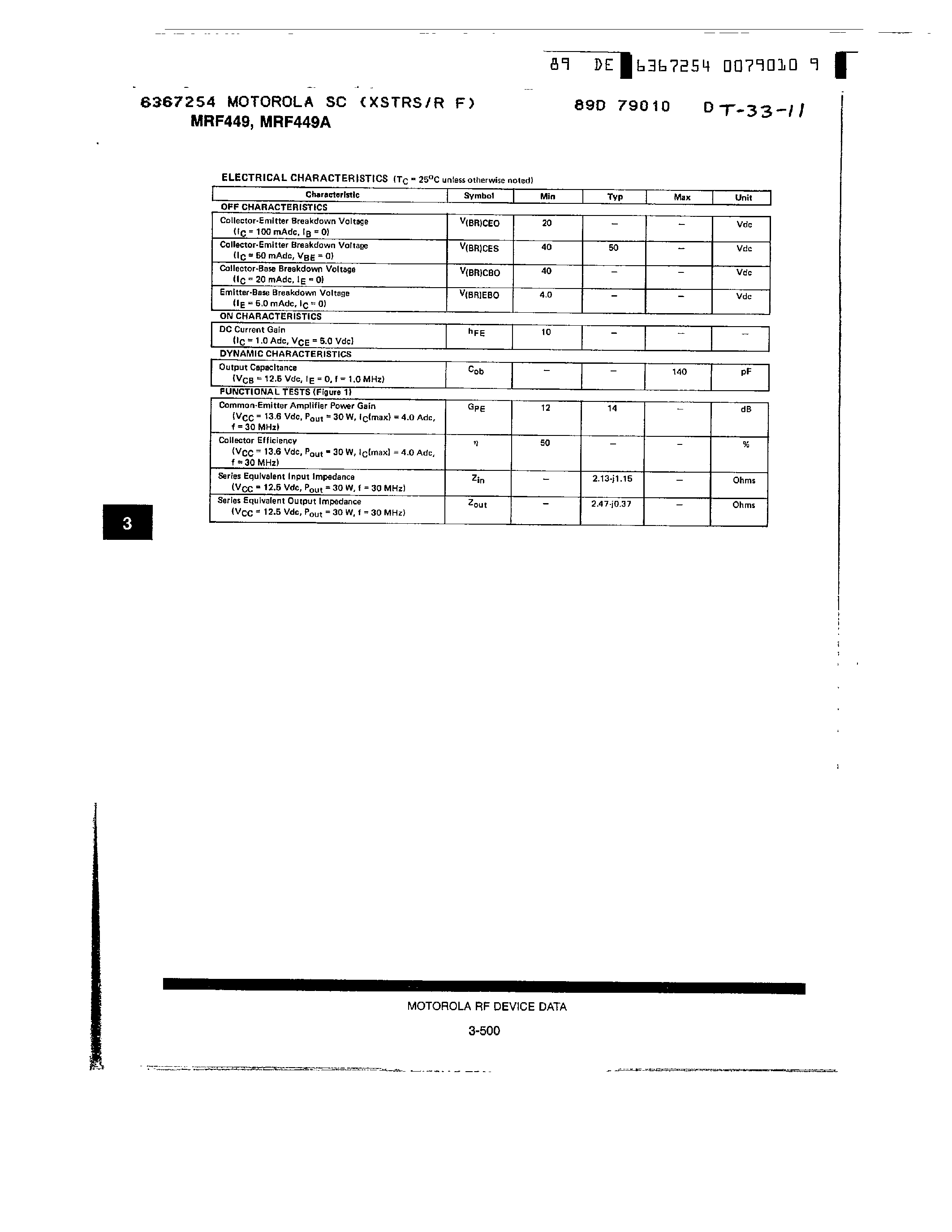 Datasheet MRF449 page 2 Datasheet MRF449 - RF POWER TRANSISTORS page 2