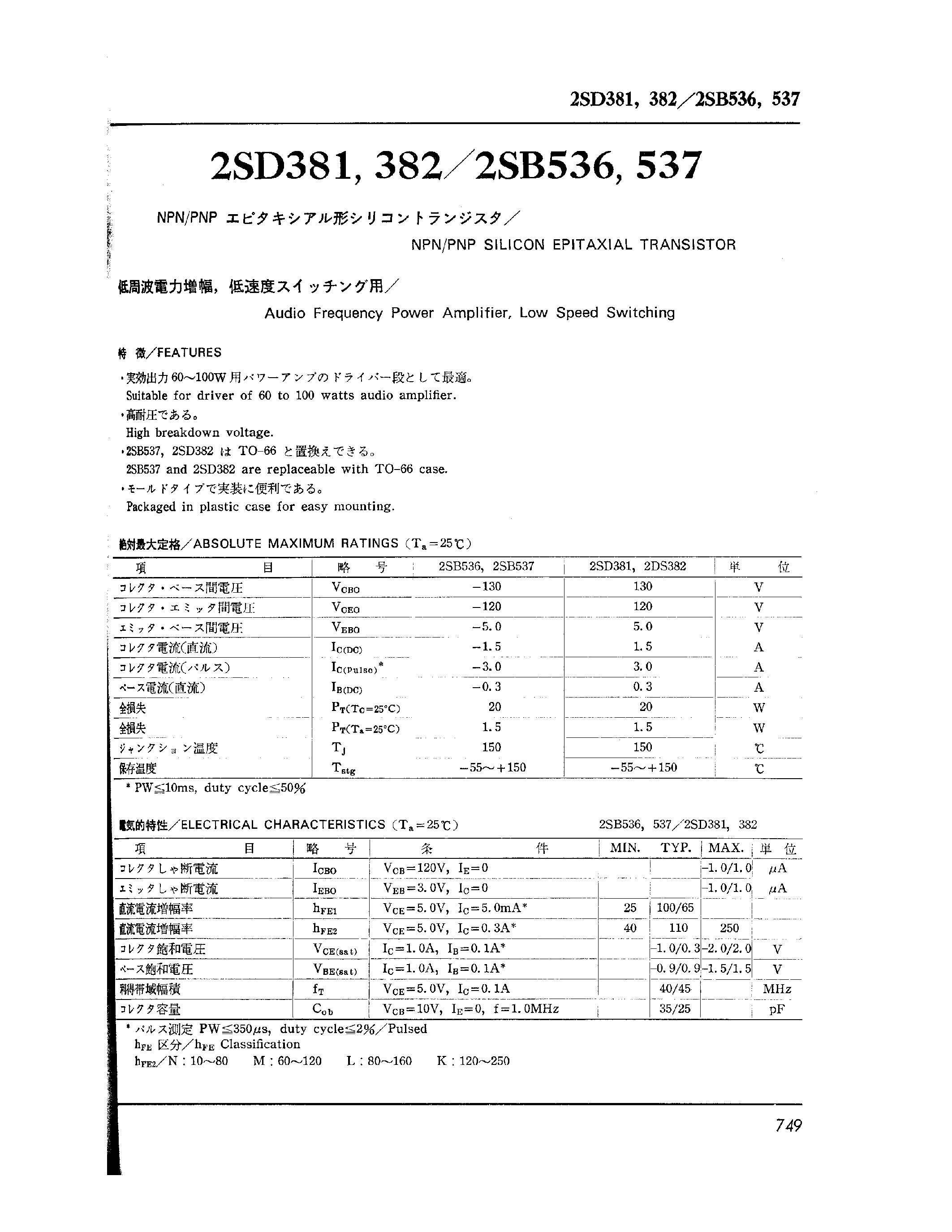 Даташит на микросхему 2SB536 страница 1 Даташит 2SB536 - Audio Frequency Power Amplifier / Low Speed Switching страница 1