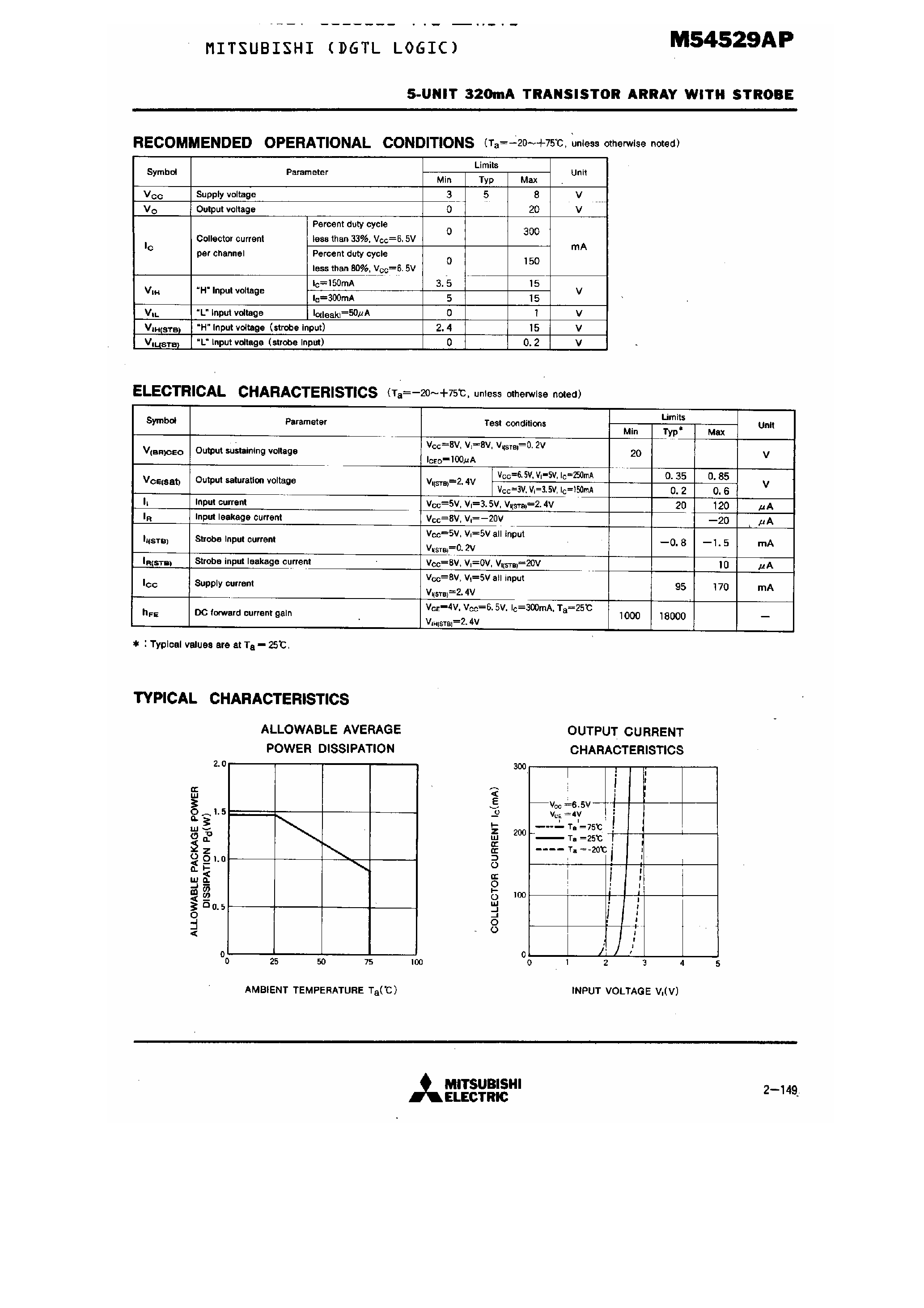 Datasheet M54529AP - 5-Unit 320mA Transistor Array with Strobe page 2