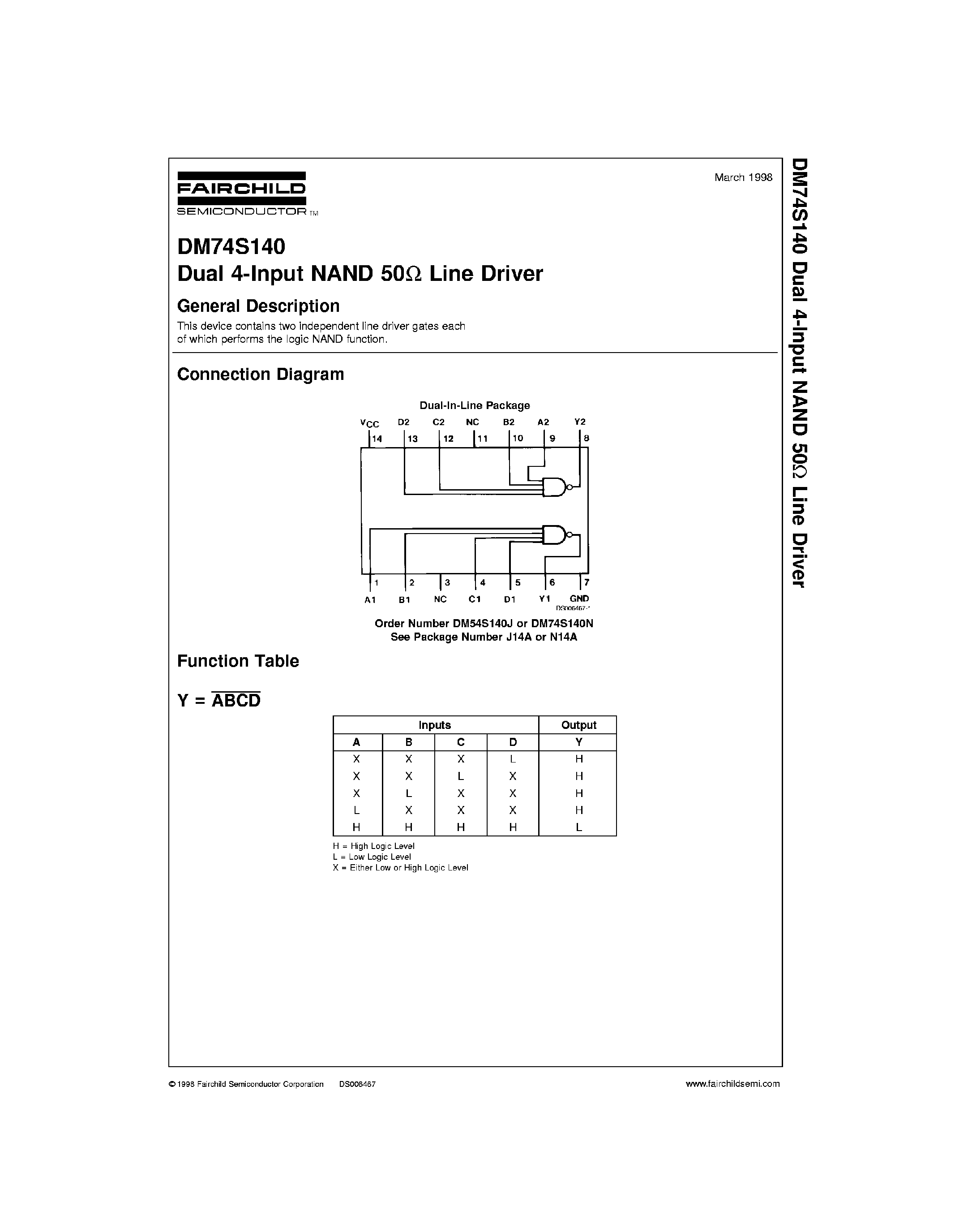 Datasheet 74S140 - Dual 4-Input NSND Line Driver page 1