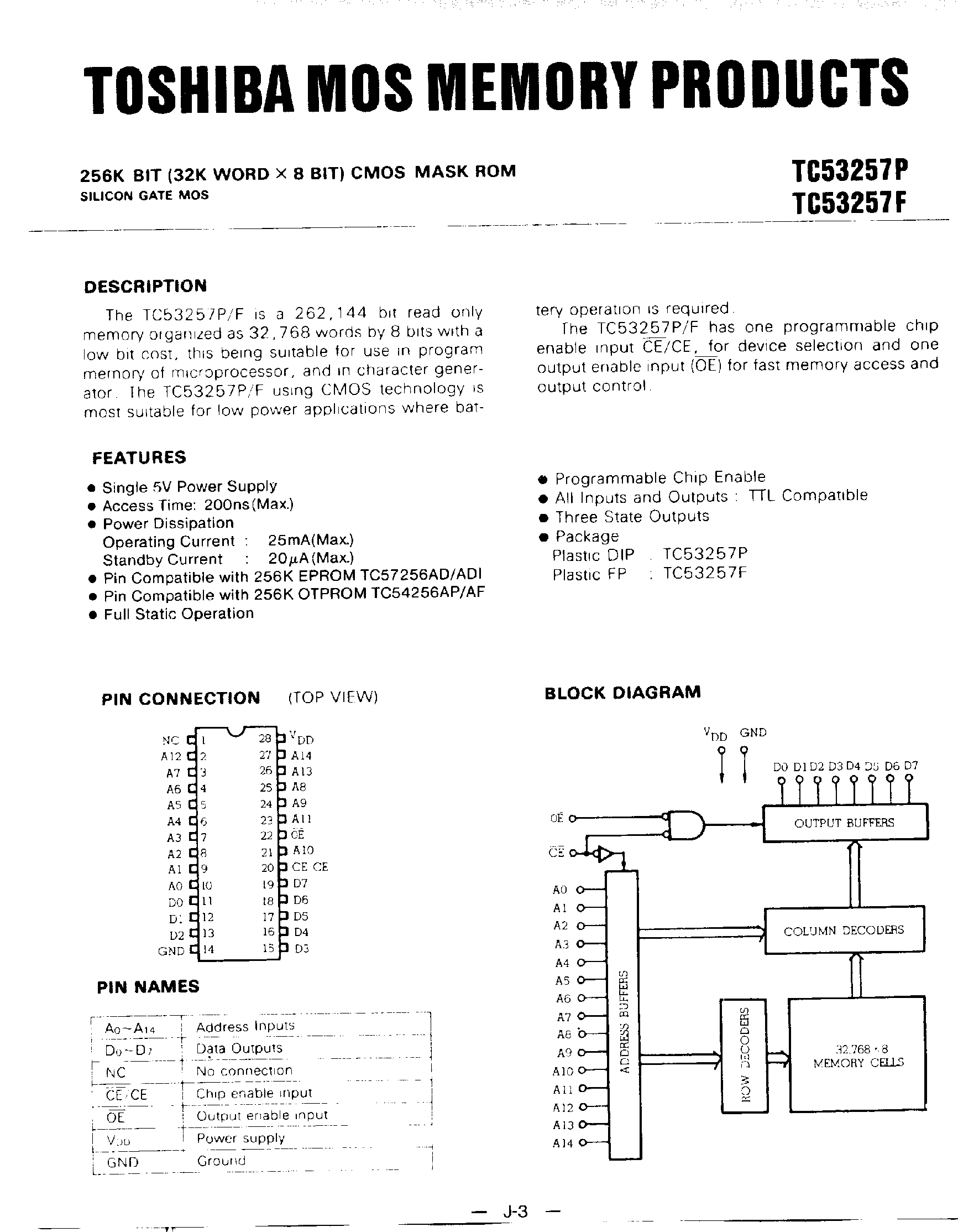 Datasheet TC53257 - 256k-Bit CMOS MASK ROM page 1