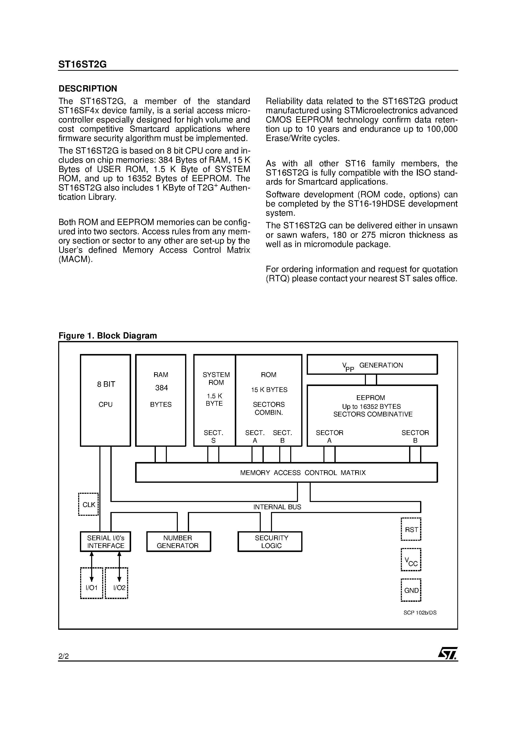 Datasheet ST16ST2G page 2 Datasheet ST16ST2G - Smartcard MCU With up to 16352 Bytes EEPROM & T2G Authentication Library page 2
