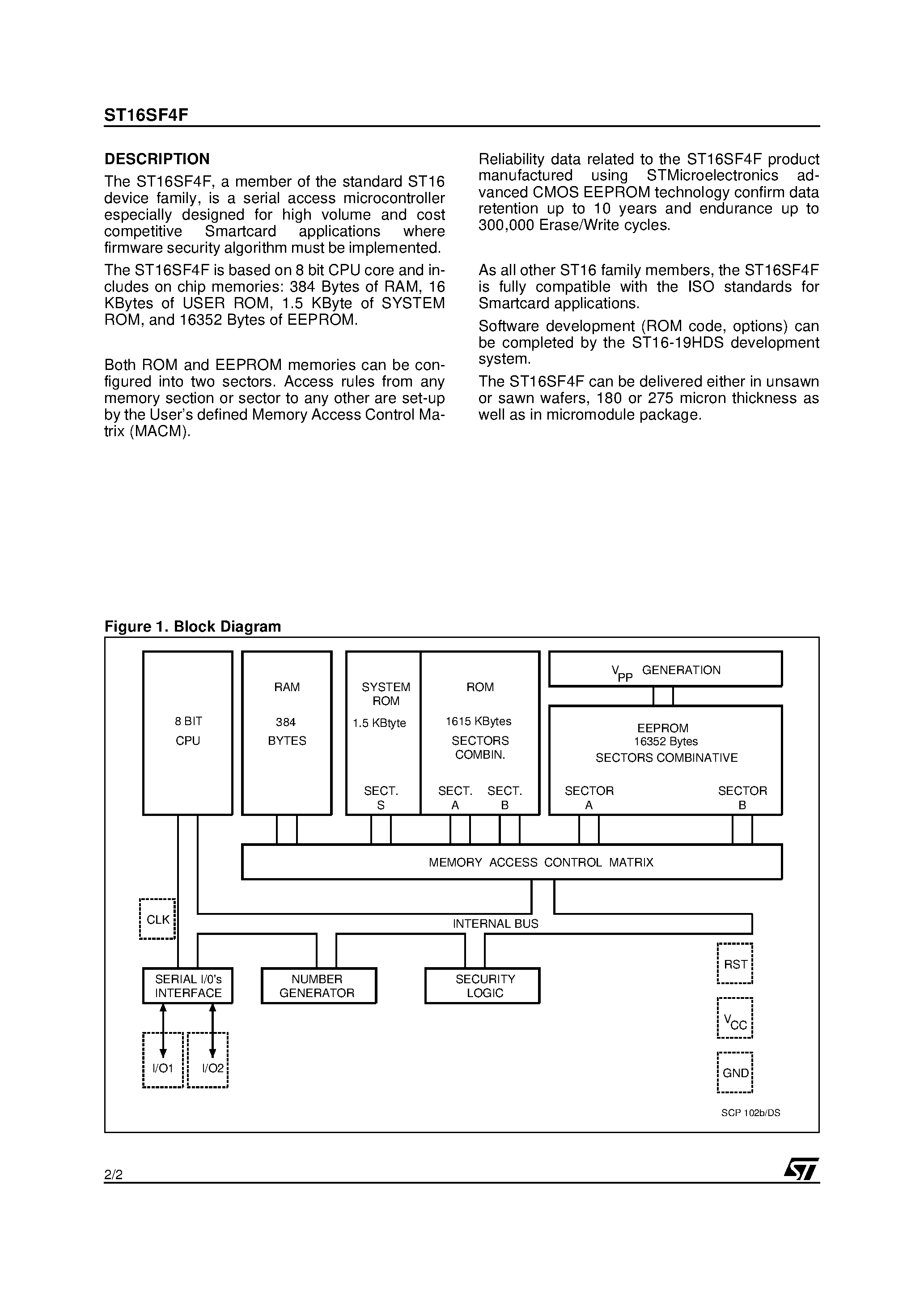 Даташит на микросхему ST16SF4F страница 2 Даташит ST16SF4F - Smartcard MCU With 16352 Bytes EEPROM страница 2