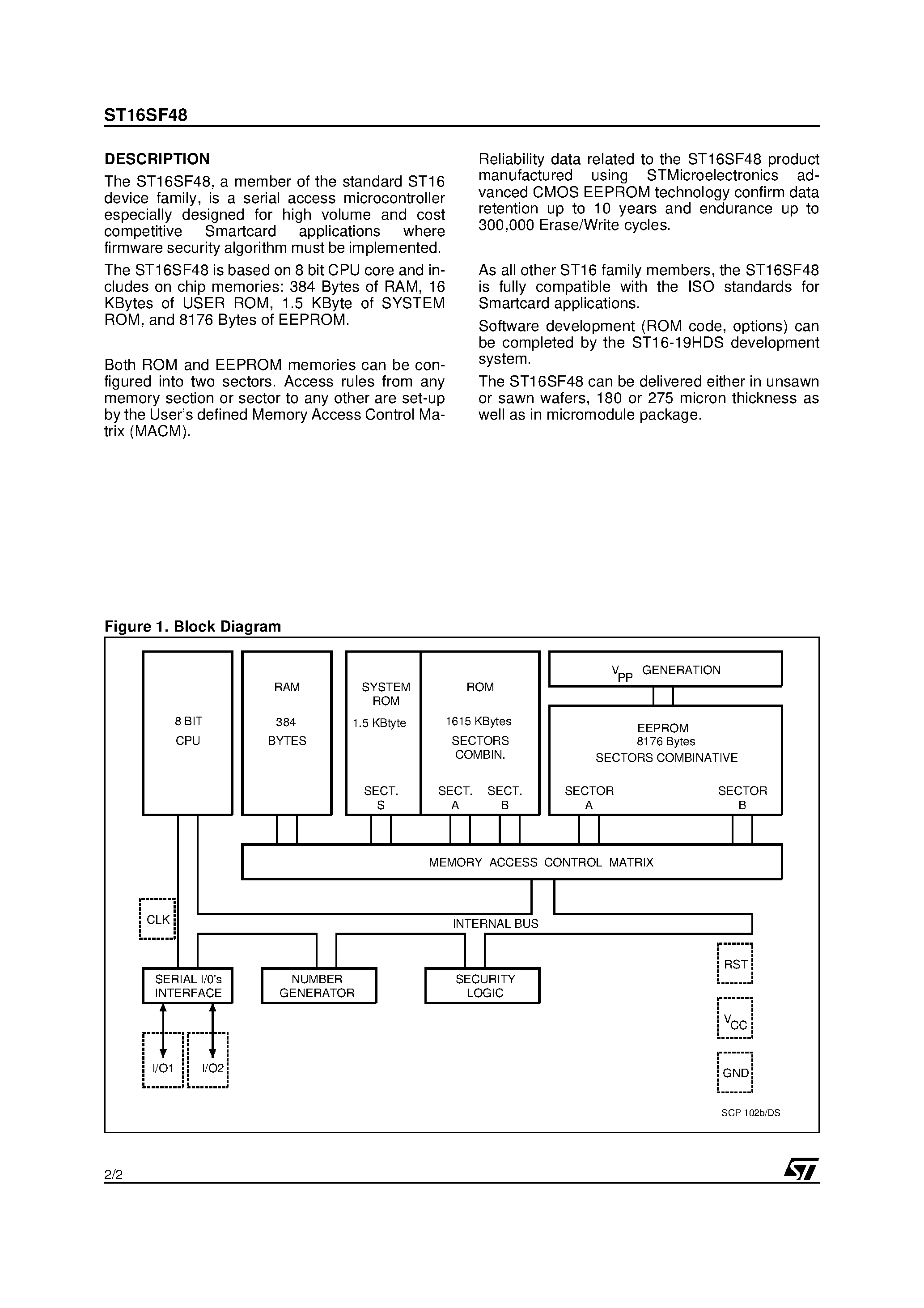 Даташит на микросхему ST16SF48 страница 2 Даташит ST16SF48 - Smartcard MCU With 8176 Bytes EEPROM страница 2