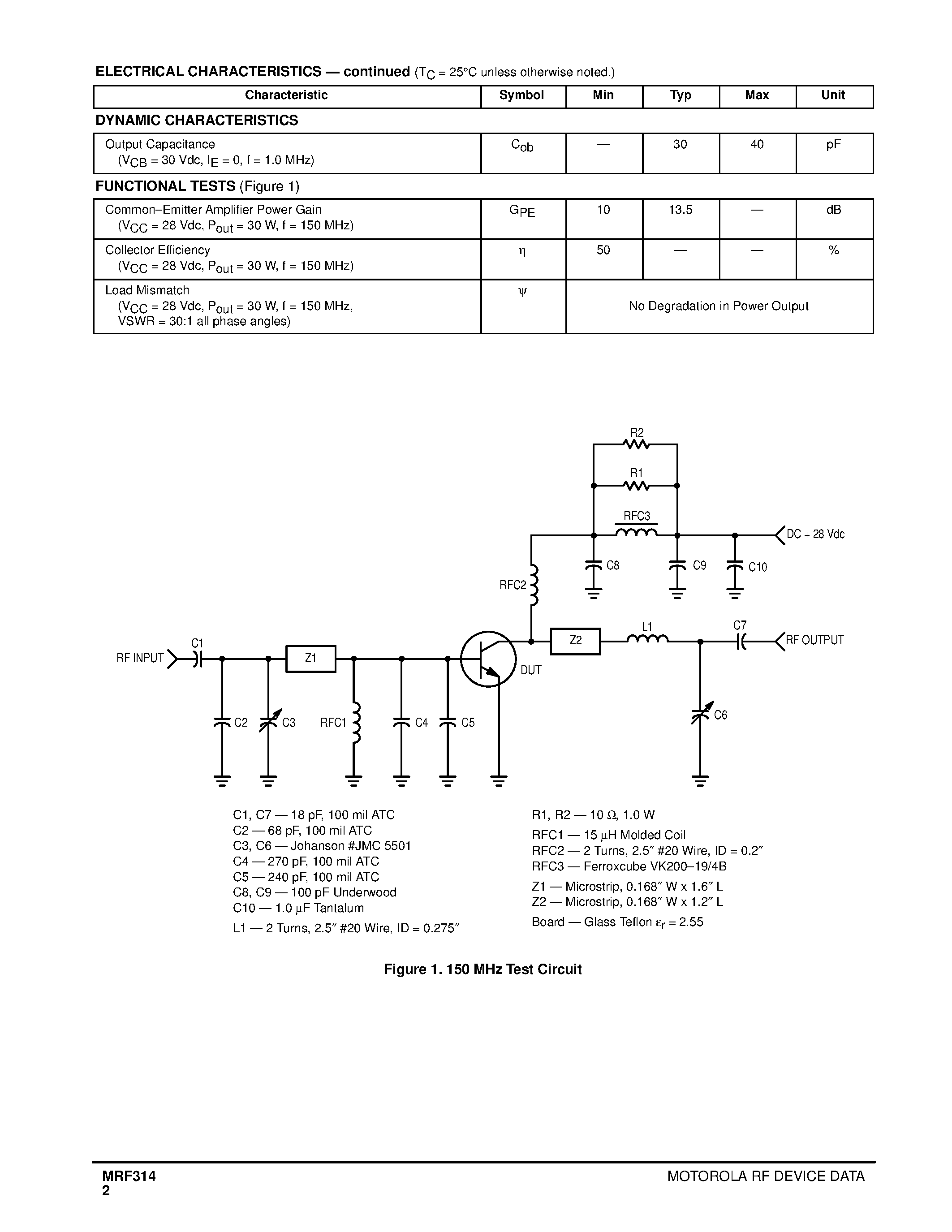 Datasheet MRF314 page 2 Datasheet MRF314 - RF POWER TRANSISTORS NPN SILICON page 2