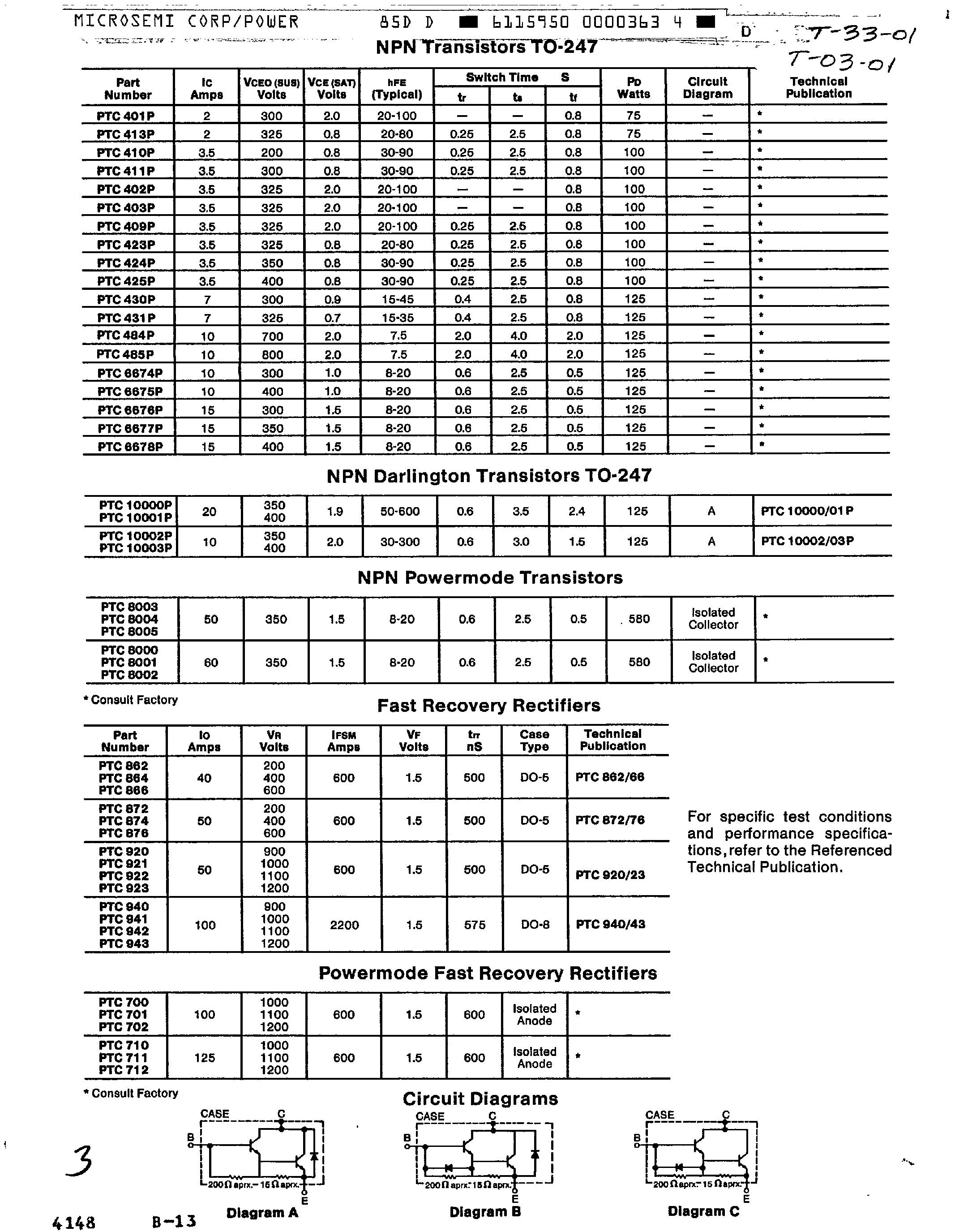 Datasheet PTC800x - NPN Darlington Transistors TO-204MA page 2