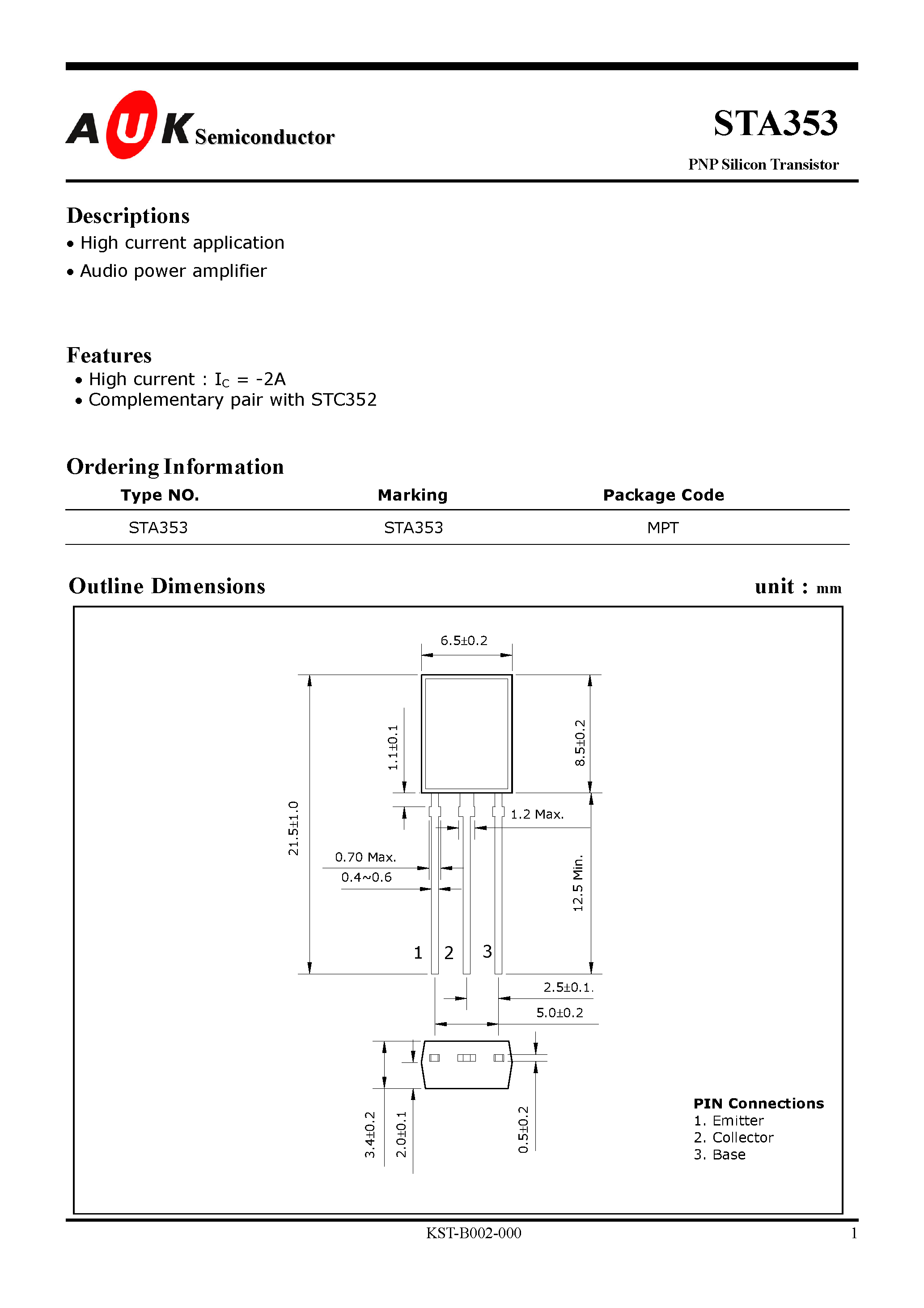 Datasheet STA353 - PNP Silicon Transistor page 1