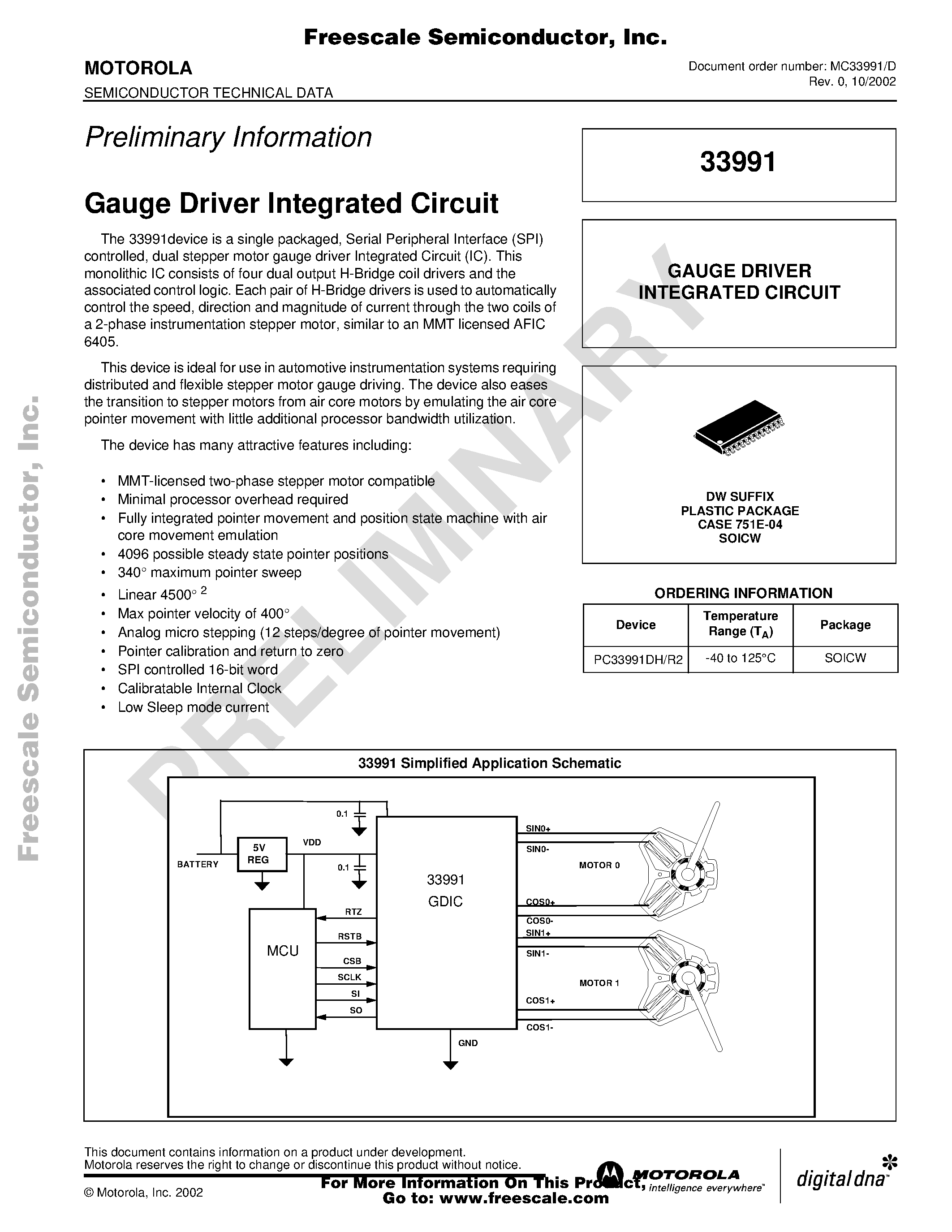 Datasheet MC33991 - Gauge Driver Integrated Circuit page 1