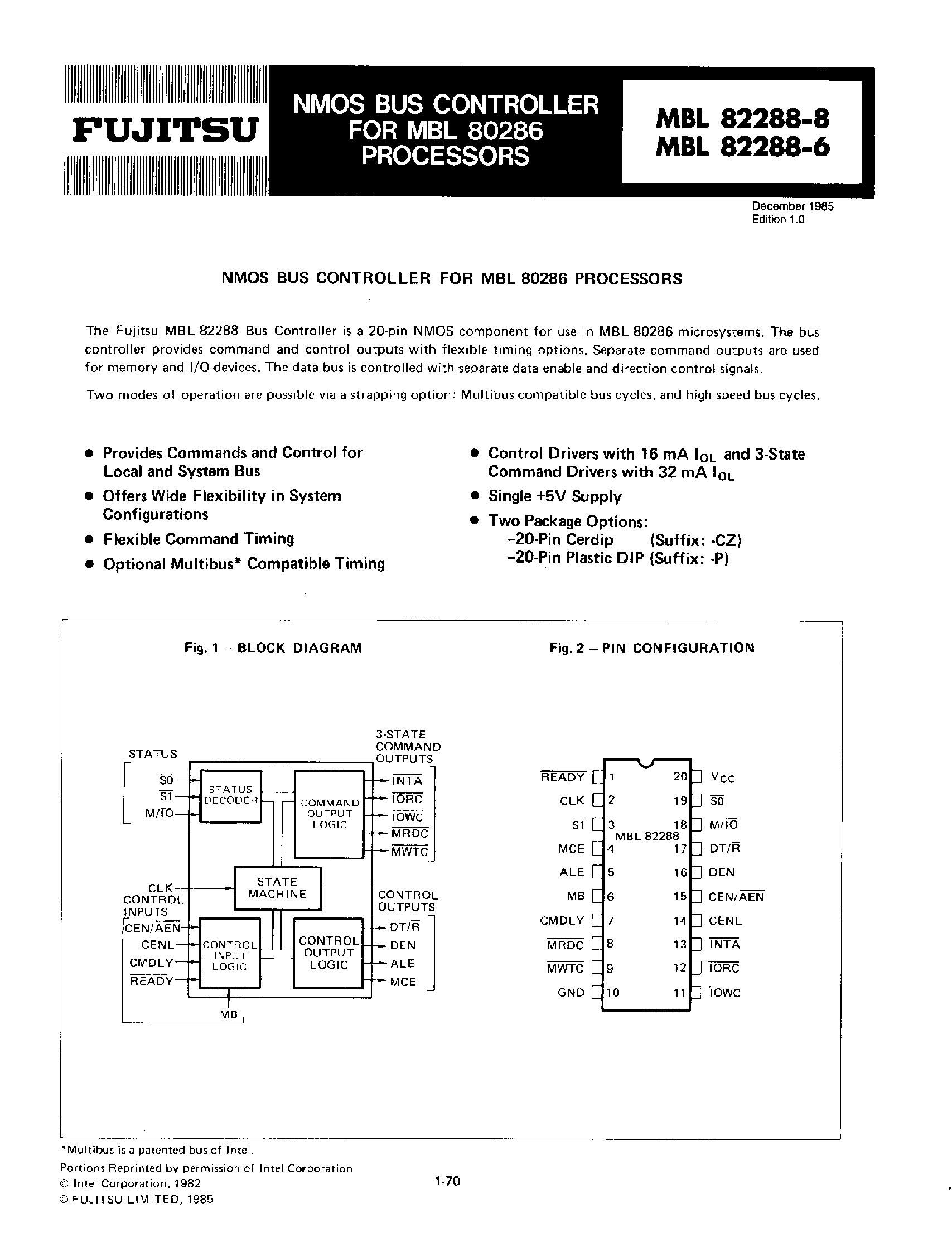 Datasheet MBL82288-x page 1 Datasheet MBL82288-x - NMOS Bus Controller page 1