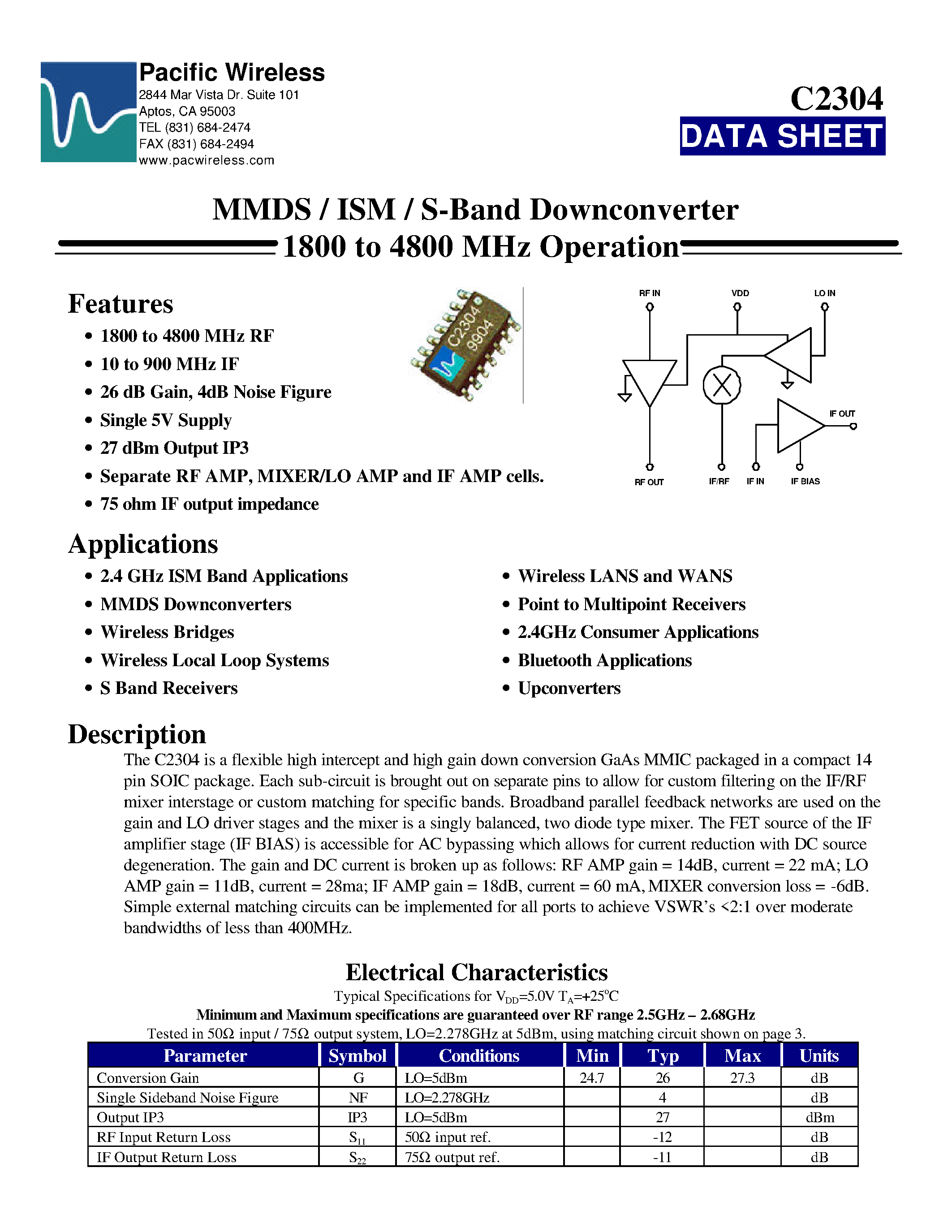 Datasheet C2304 - MMDS / ISM / S-Band Downconverter page 1