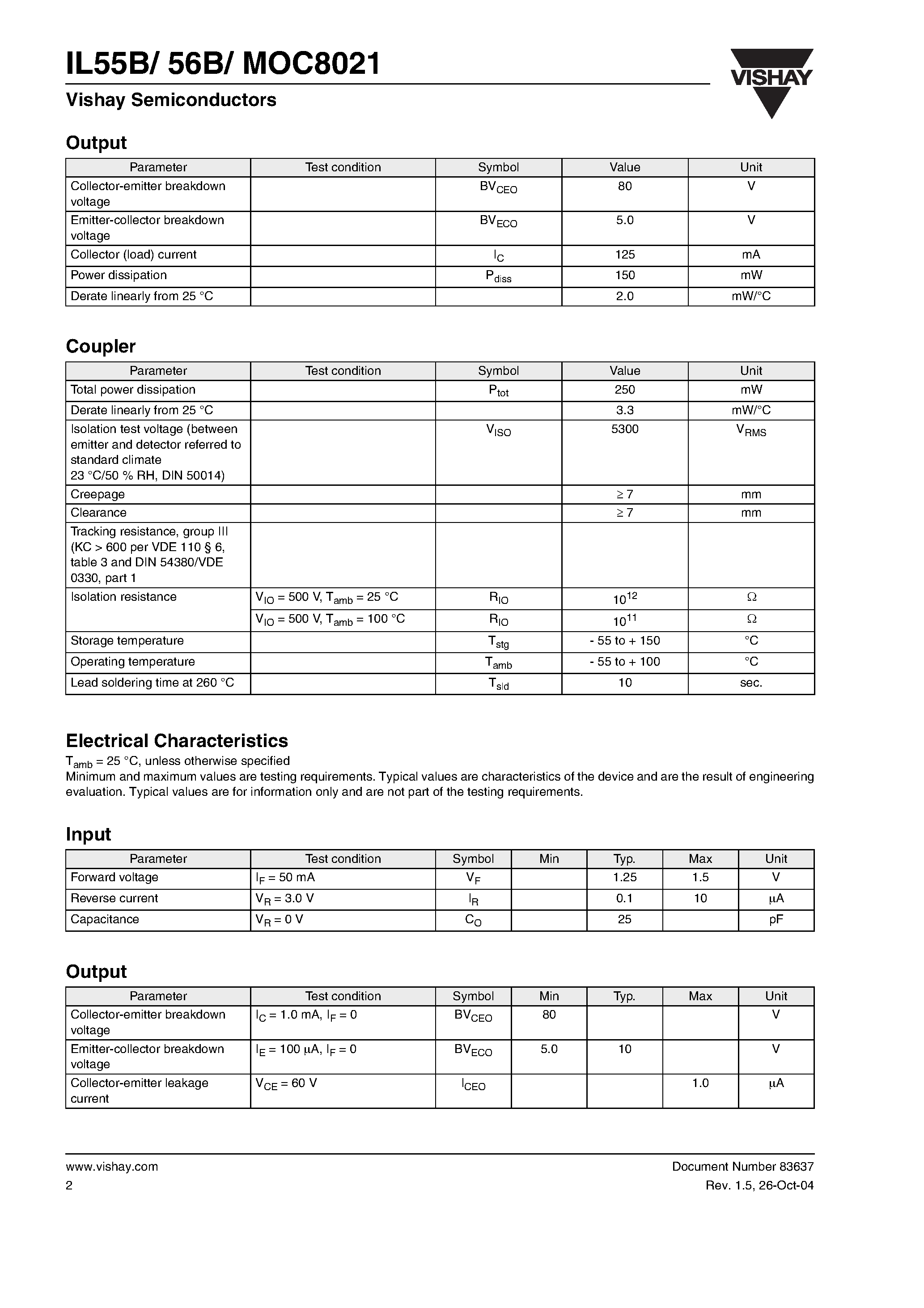 Datasheet MOC8021 - Optocoupler / Photodarlington Output / High Gain page 2