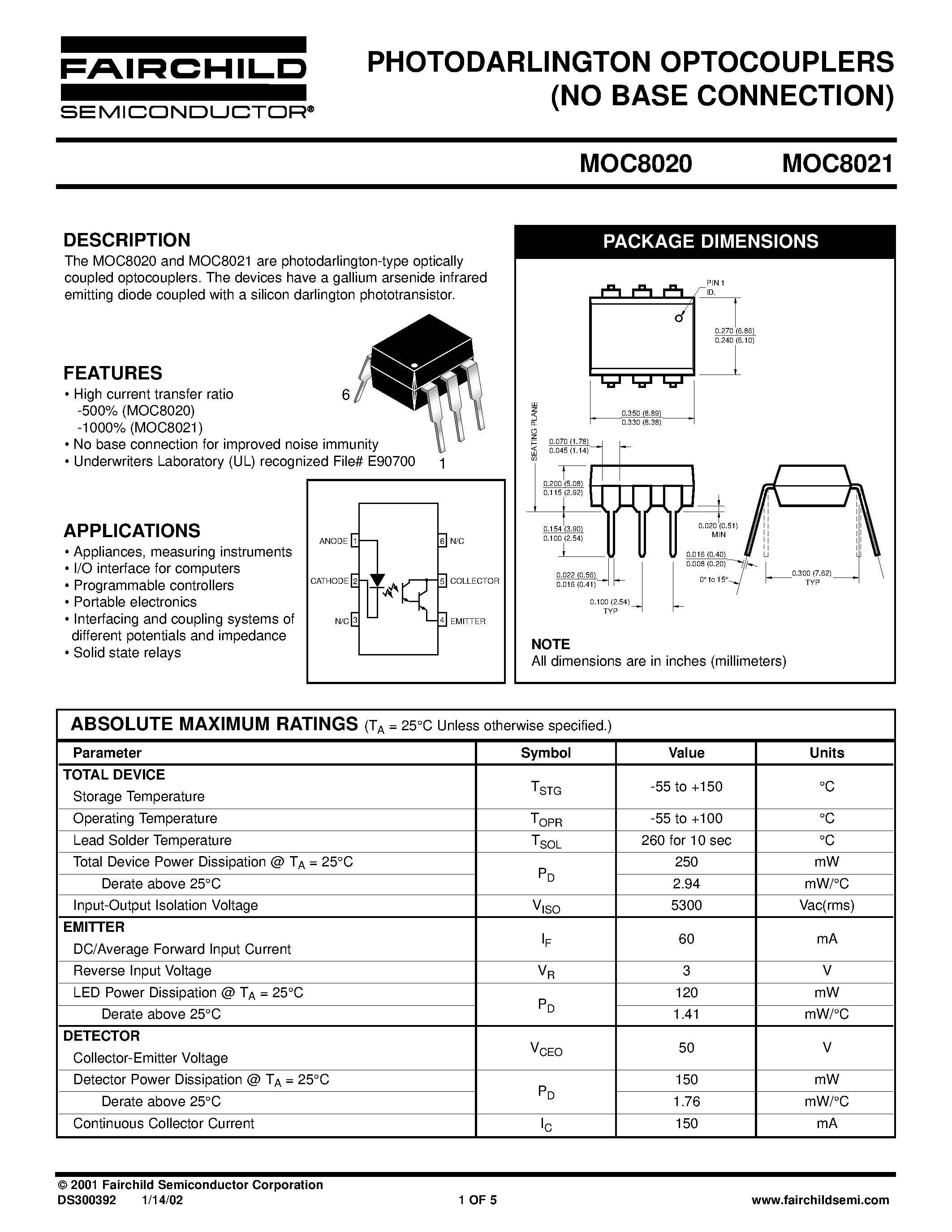 Даташит на микросхему MOC8020 страница 1 Даташит MOC8020 - (MOC8020 / MOC8021) PHOTODARLINGTON OPTOCOUPLERS (NO BASE CONNECTION) страница 1